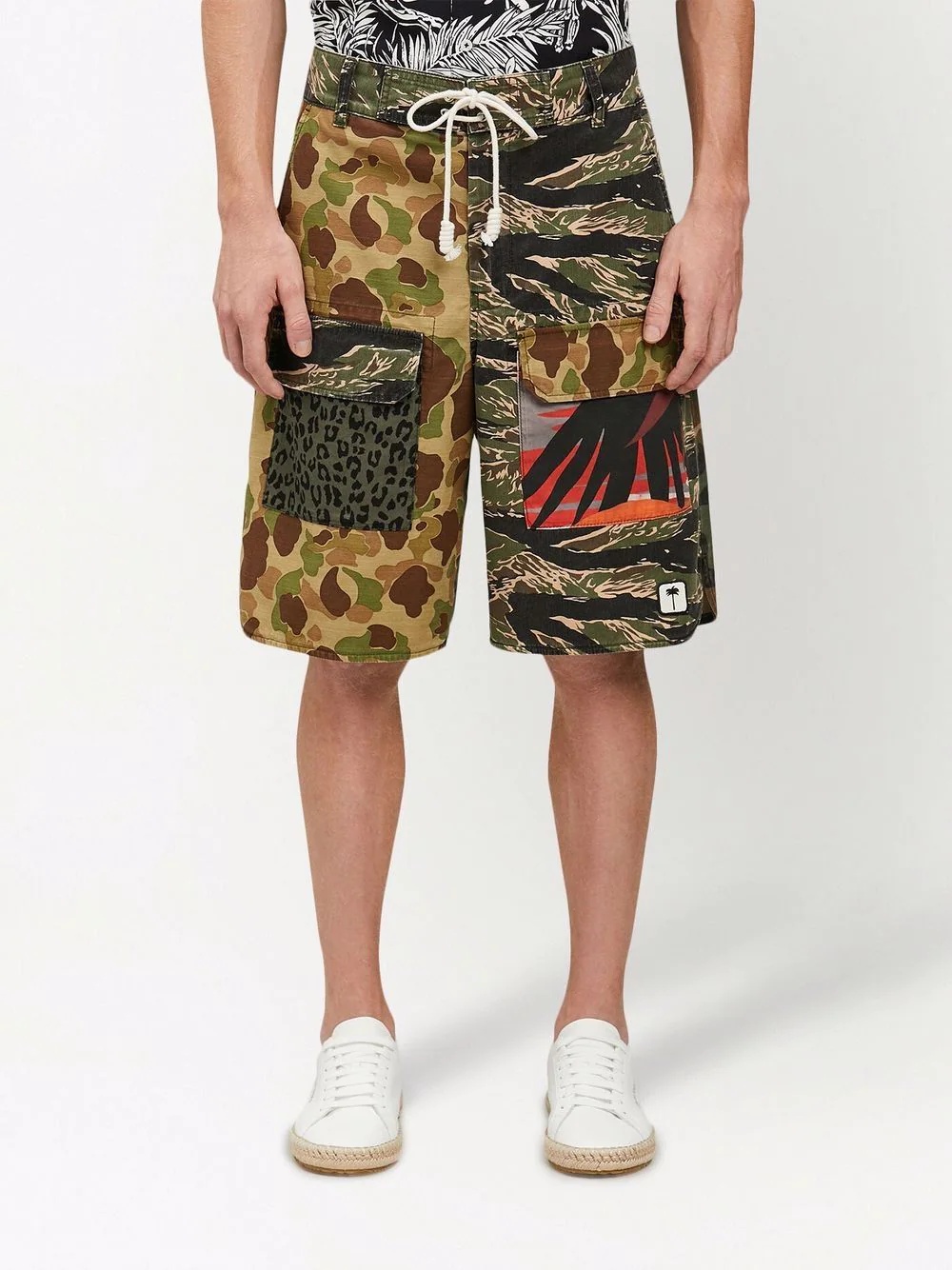 multi-print drawstring cargo shorts - 3