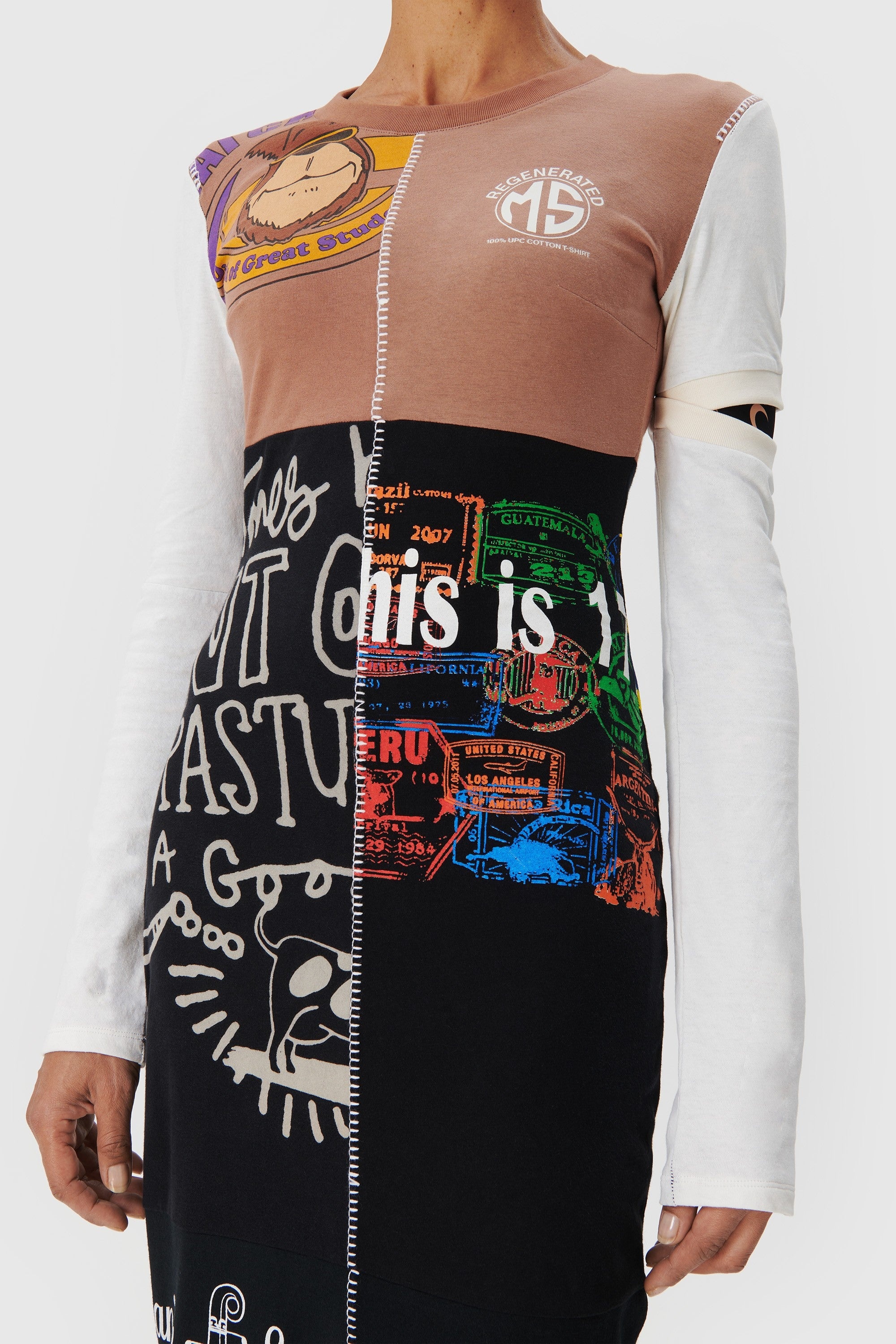 Regenerated Graphic T-Shirt Patchwork Flared Dress - 4