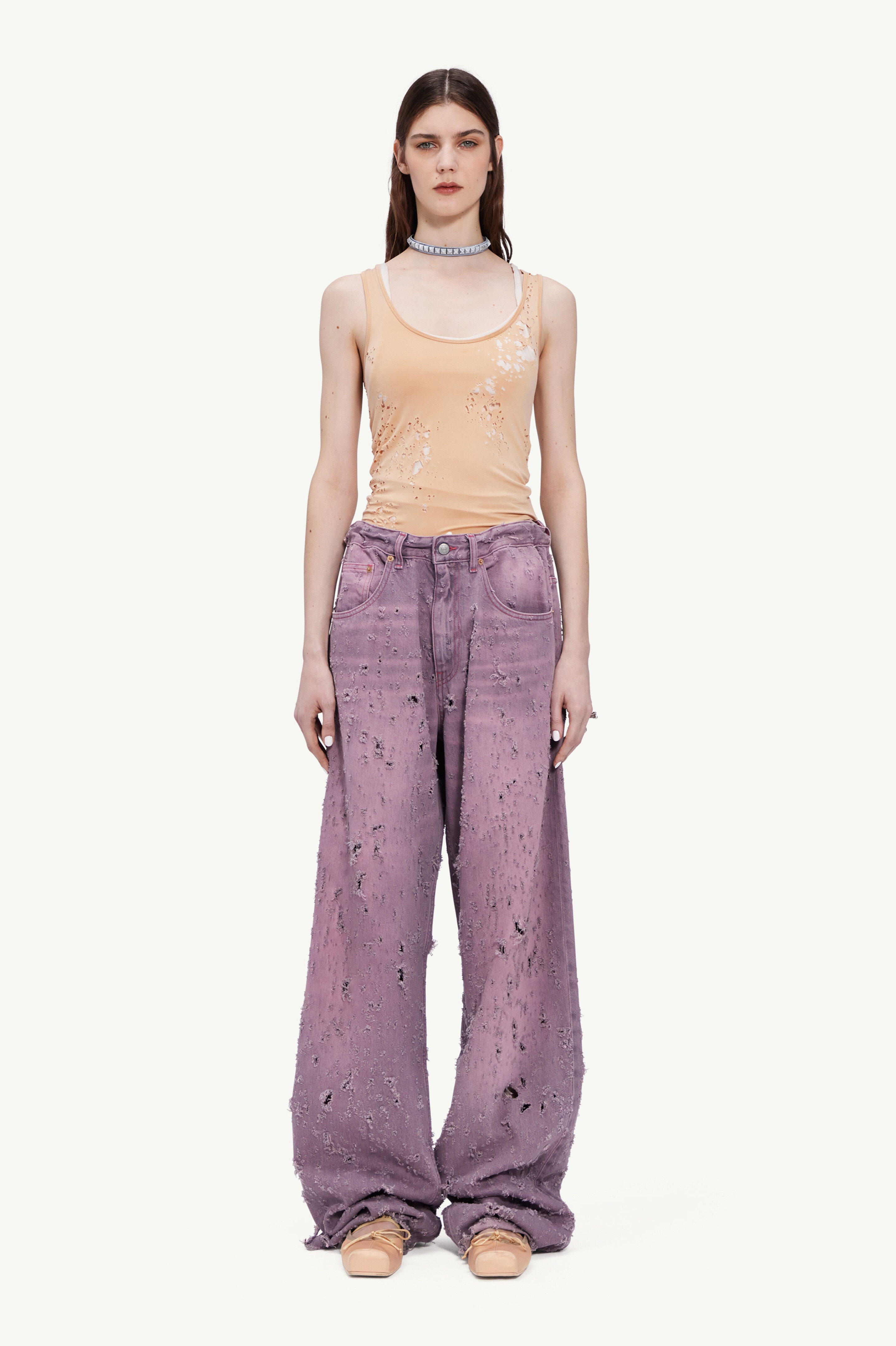 RELAXED WORN-OUT DENIM TROUSERS - 6