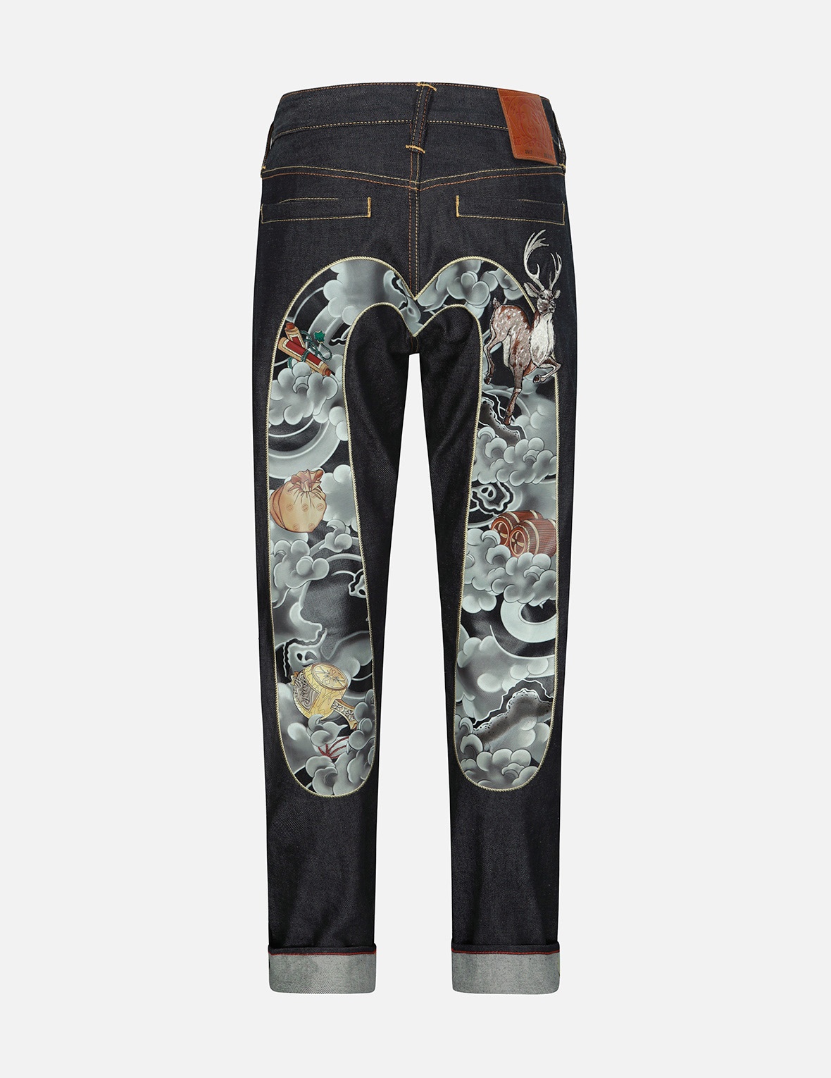 TREASURE AND CLOUD-PATTERN DAICOCK PRINT CARROT FIT SELVEDGE DENIM JEANS #2017 - 2