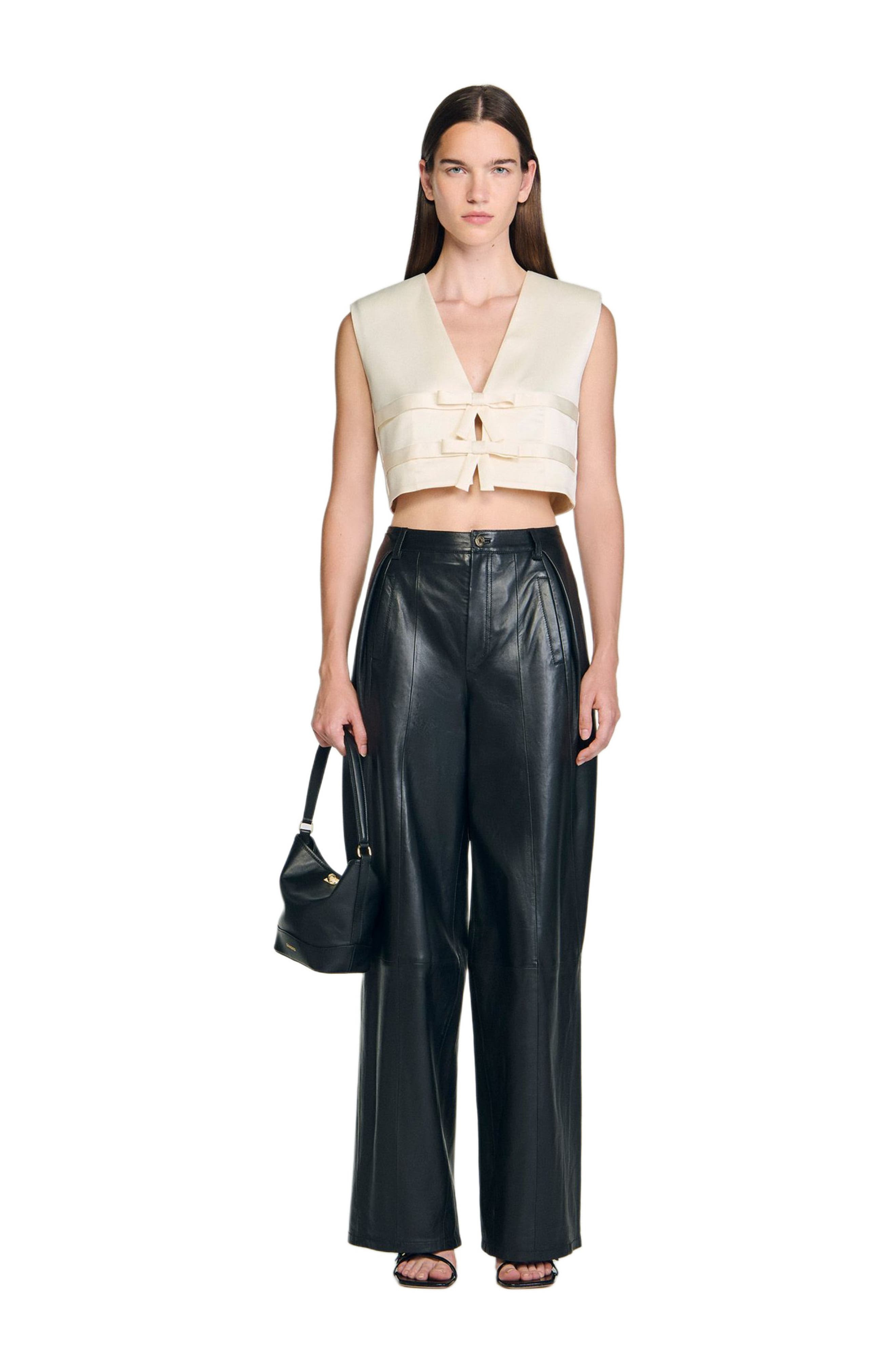 SANDRO Satin crop top in Ecru at Nordstrom - 6