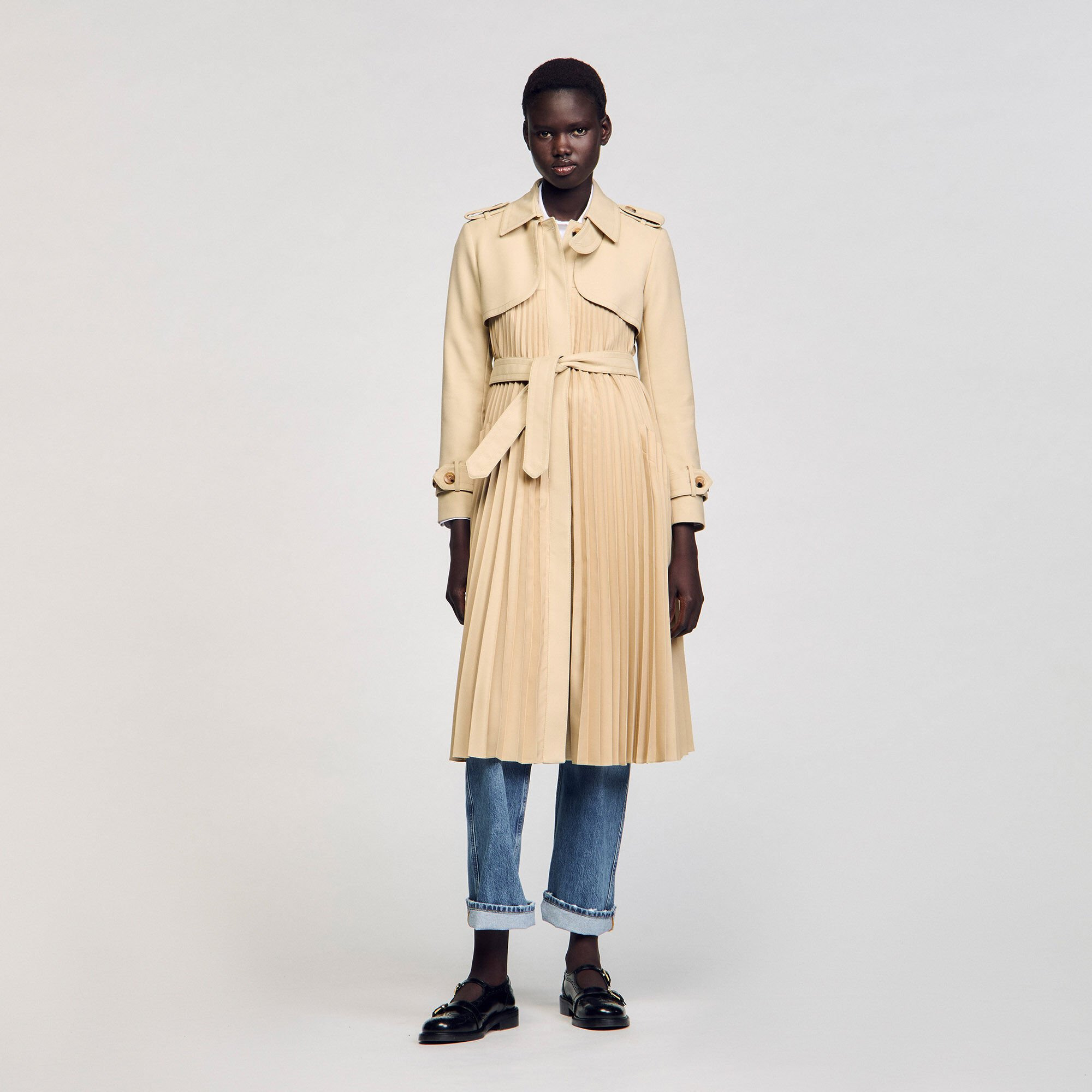 PLEATED TRENCH COAT WITH BELT - 3