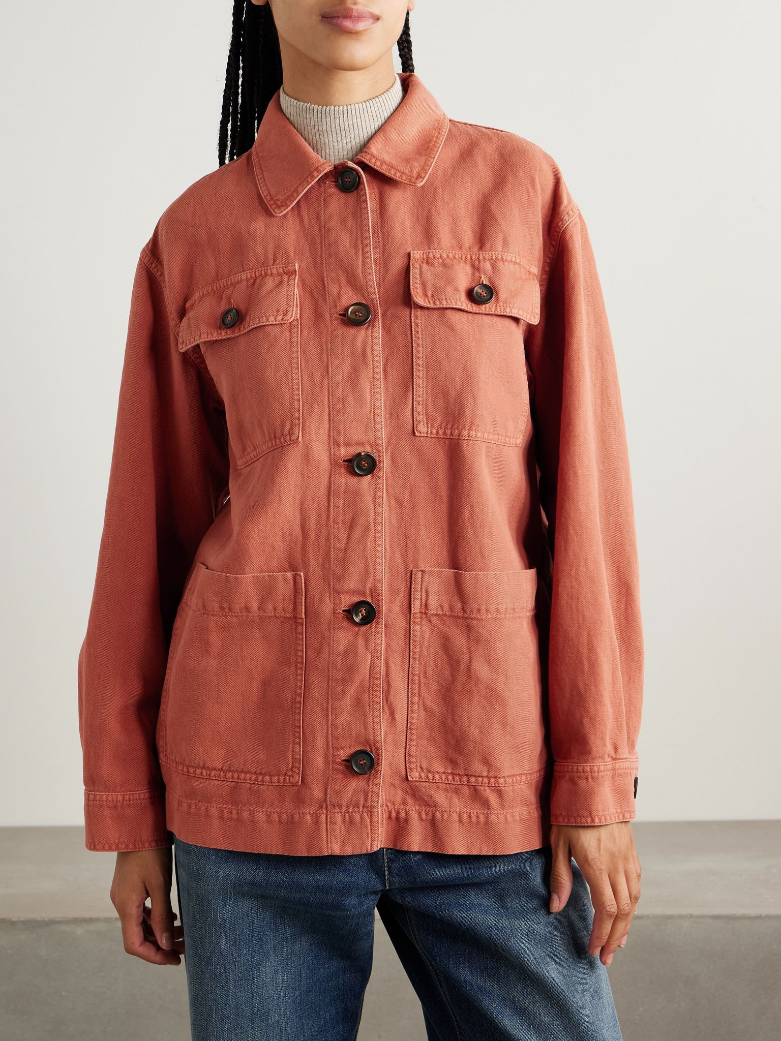Cotton and linen-blend twill jacket Papaya - 3