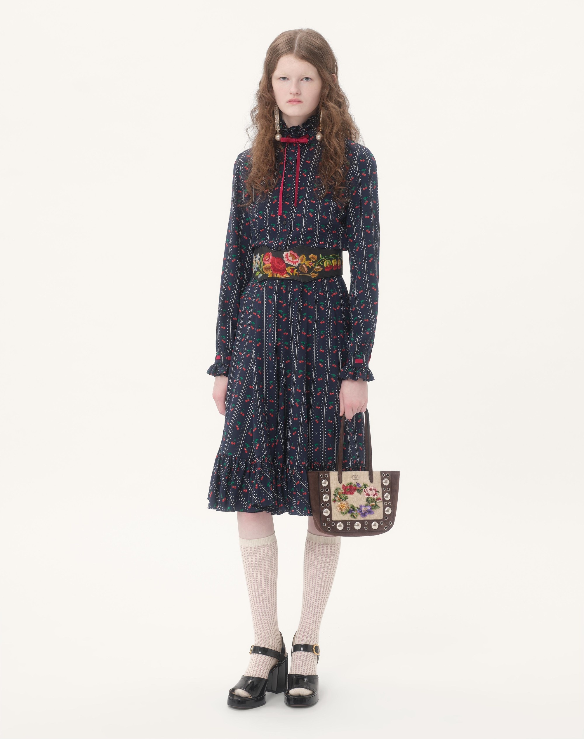 CREPE DE CHINE MIDI SKIRT WITH CHERRYFIC PRINT - 2