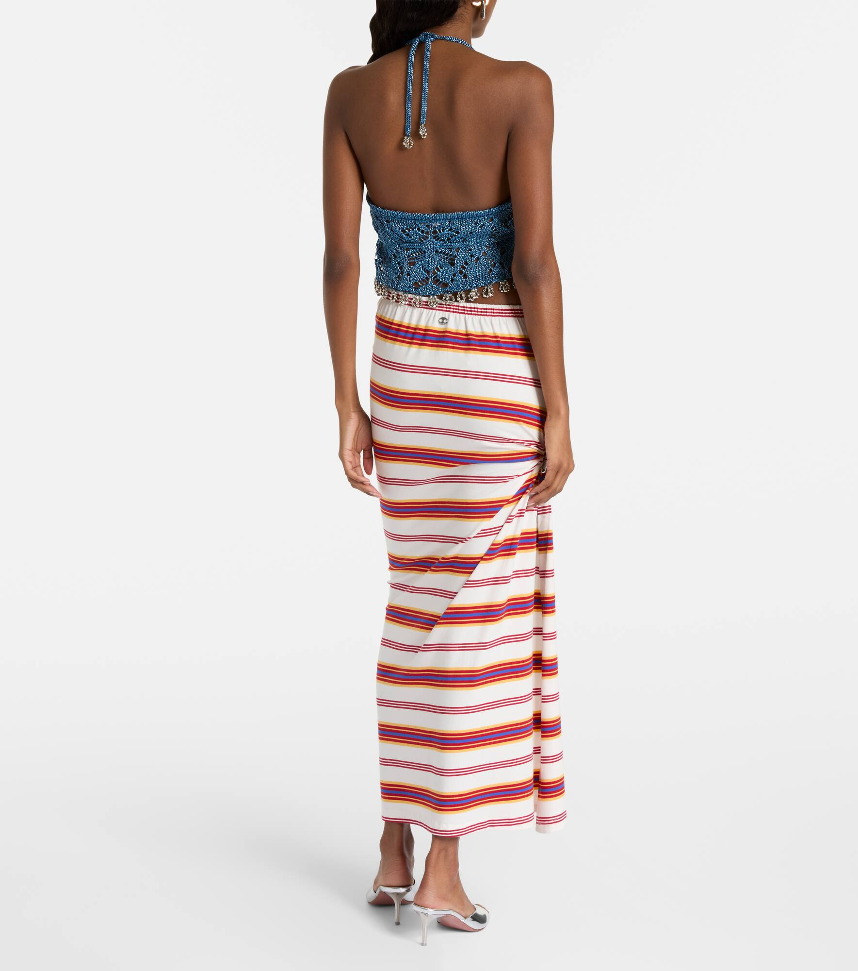 Crochet embellished lamé crop top - 3