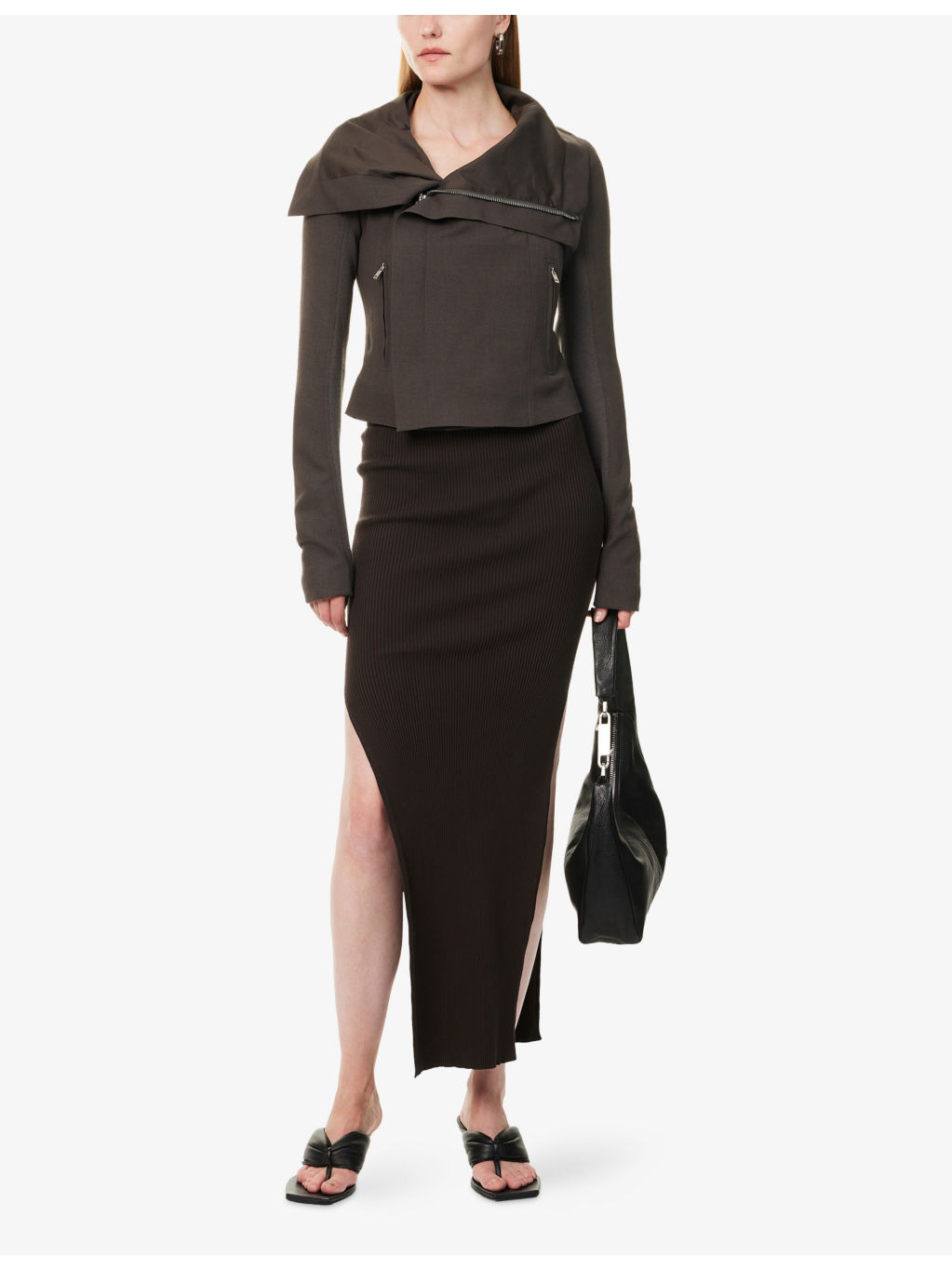 Classic Biker Cropped Wool Jacket - 2