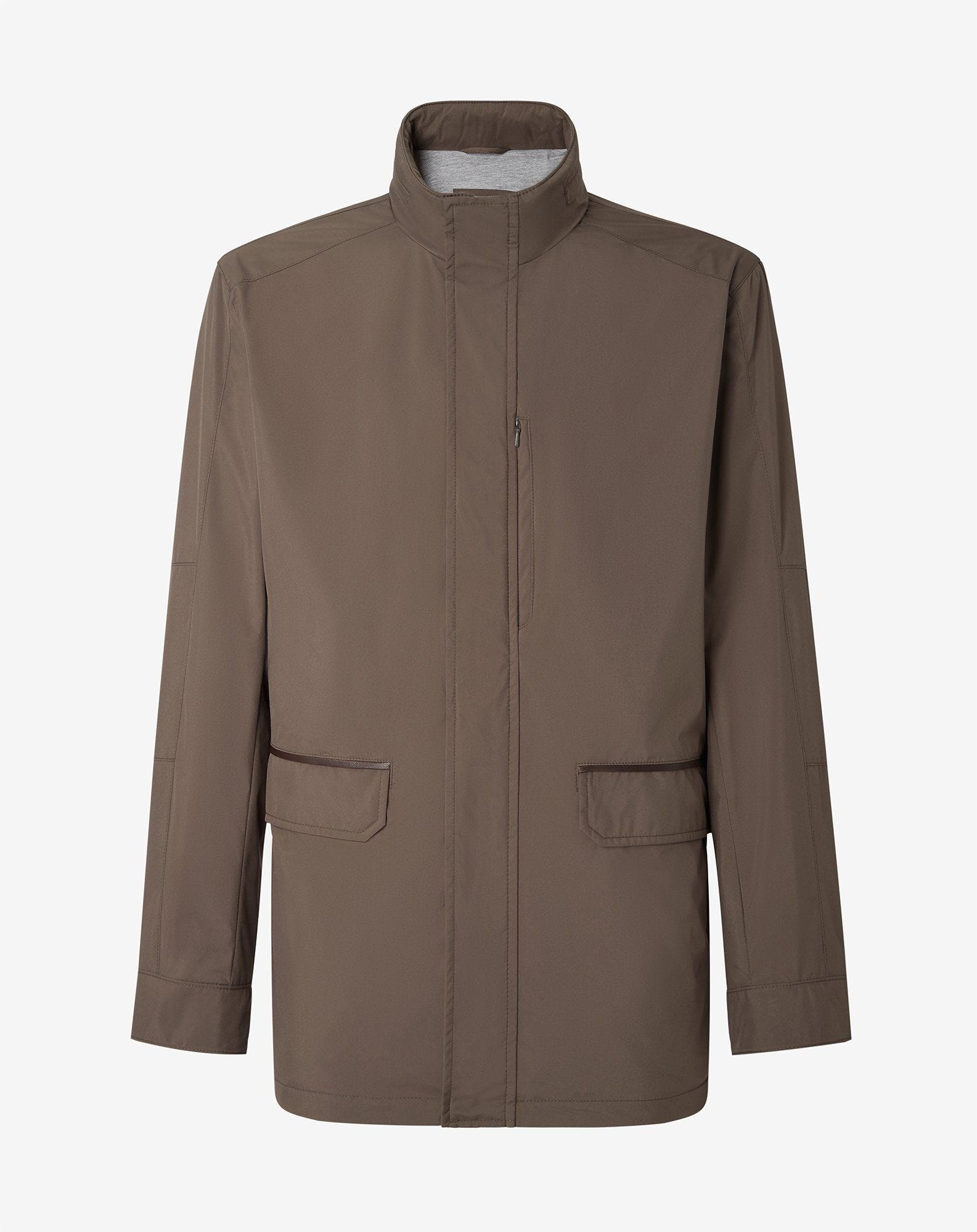 Brown technical poplin field jacket - 1