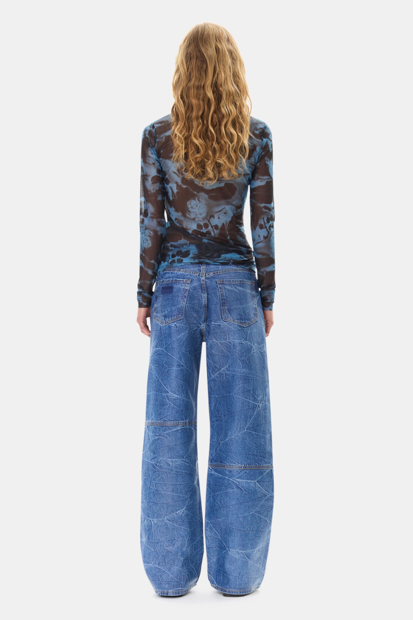 BLUE PRINTED MESH LONG SLEEVE ROLLNECK - 5