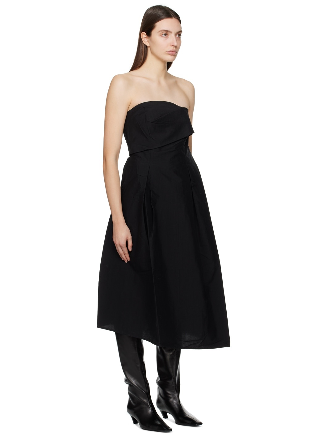 Black Strapless Midi Dress - 2