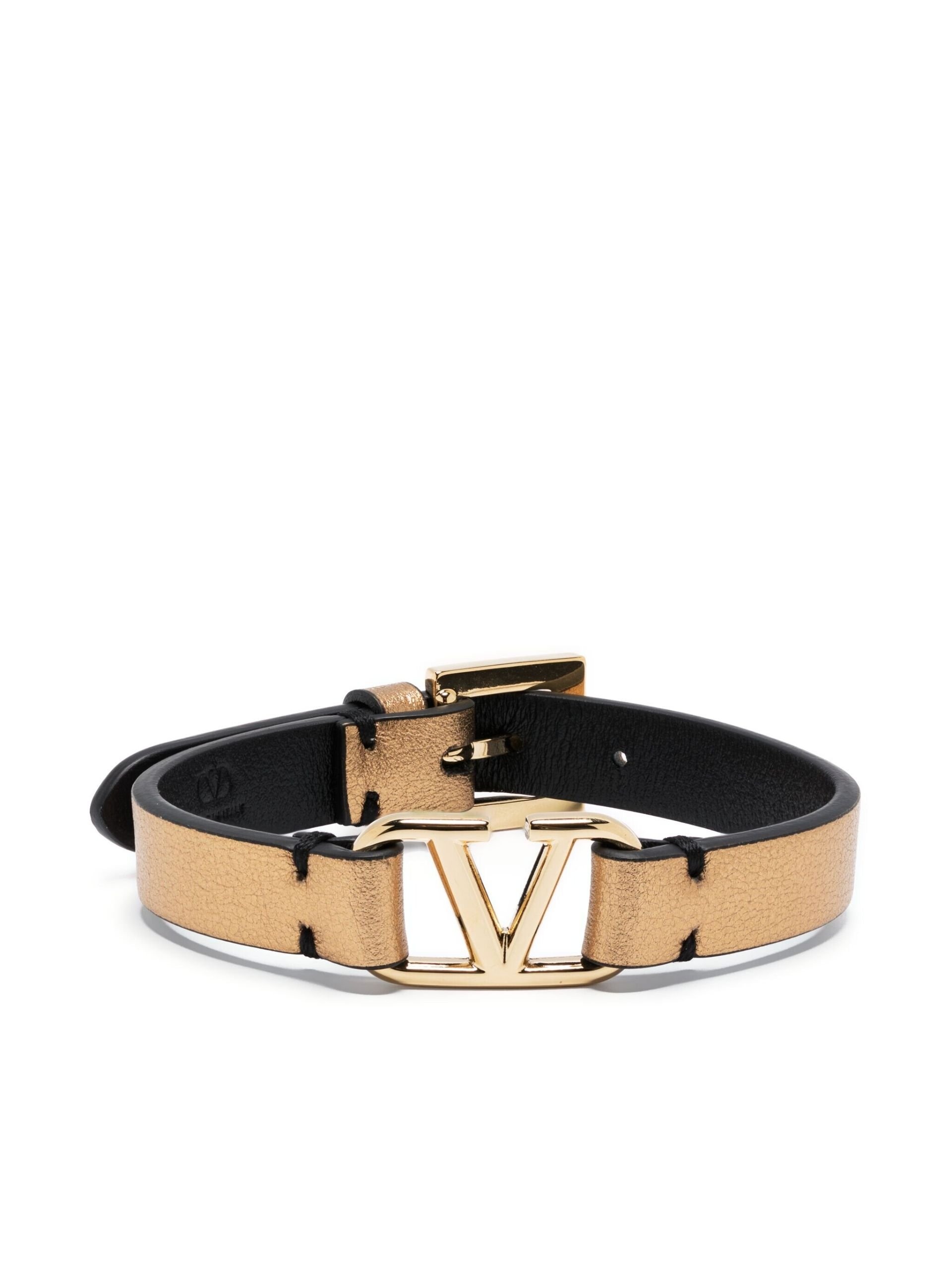 Gold-Tone VLogo Signature Leather Bracelet - 1