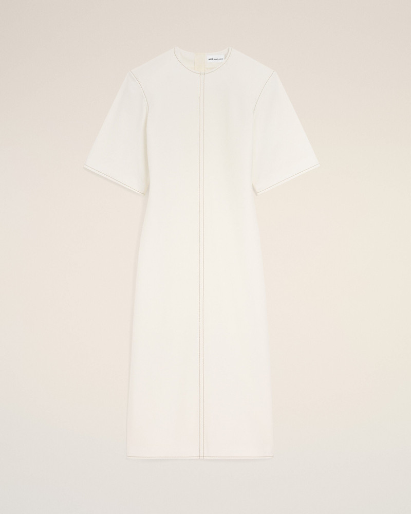 WHITE COTTON LONG FITTED DRESS 1