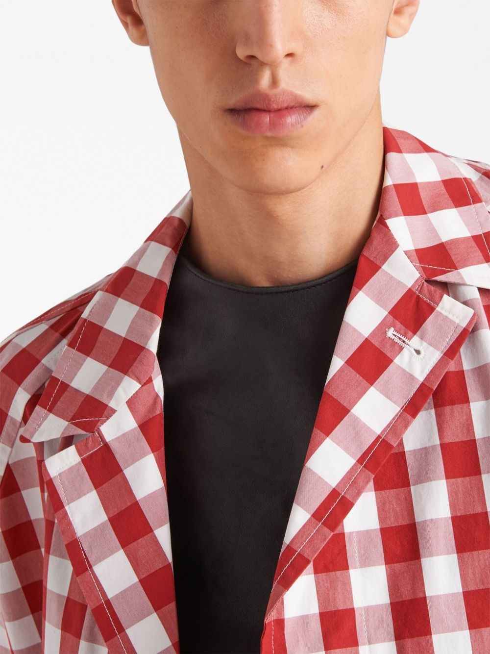gingham-check cotton coat - 4
