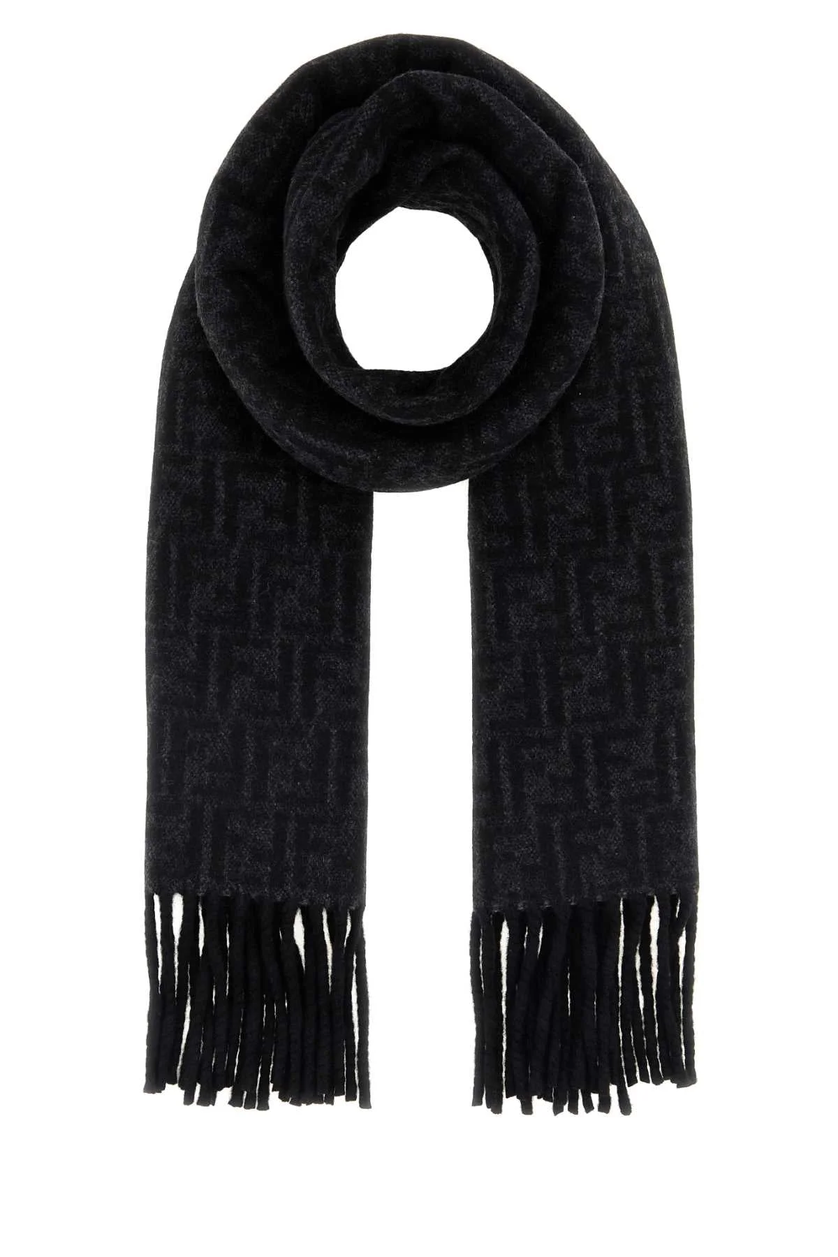 Fendi Men Black Wool And Cashmere Reversible Scarf - 1