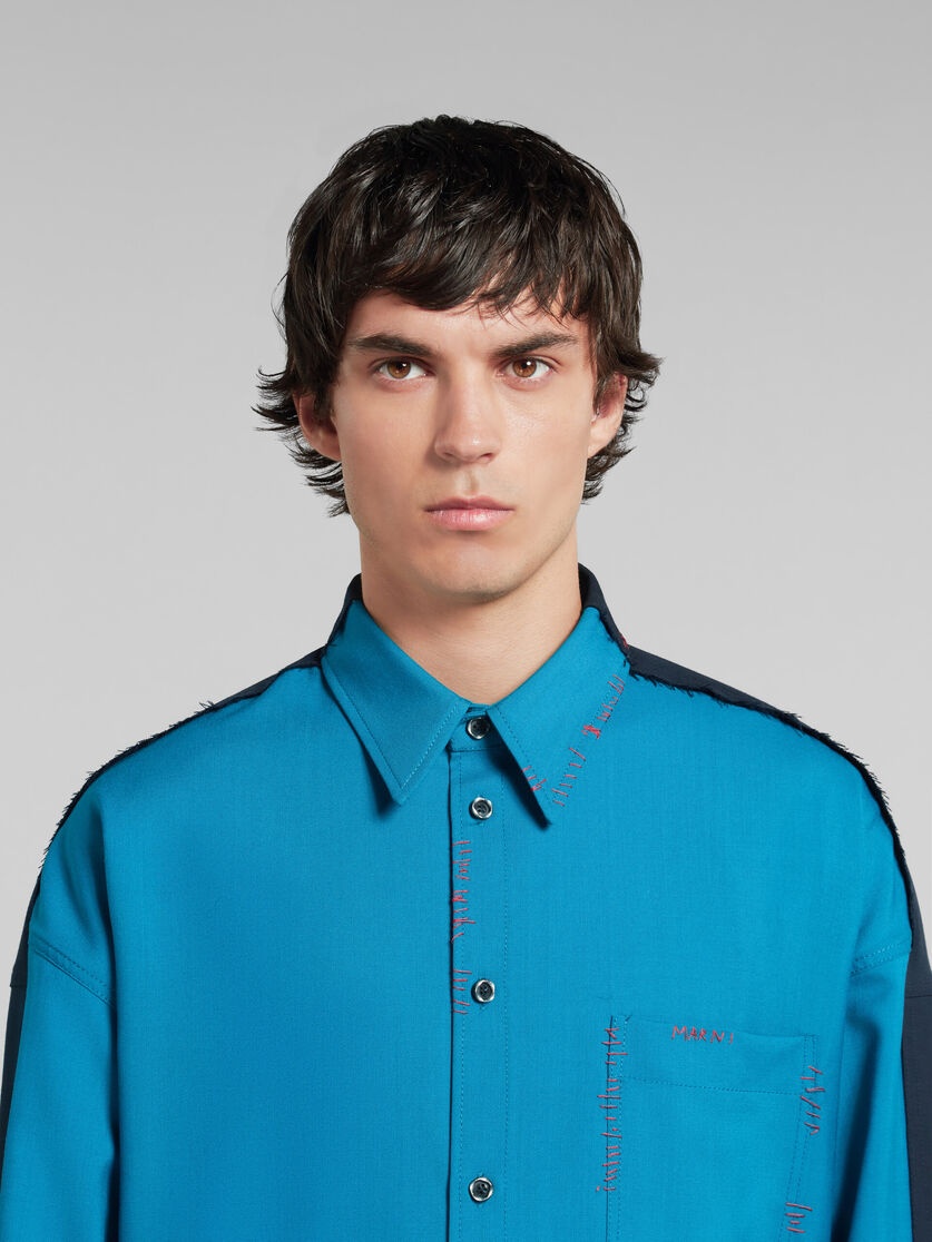 BLUE TROPICAL WOOL SHIRT WITH CONTRAST BACK - 4