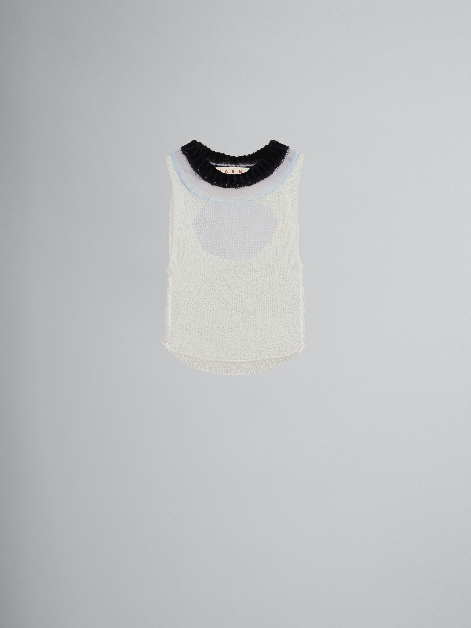 WHITE MESH WOOL AND CASHMERE TANK TOP WITH CUTOUT - 1