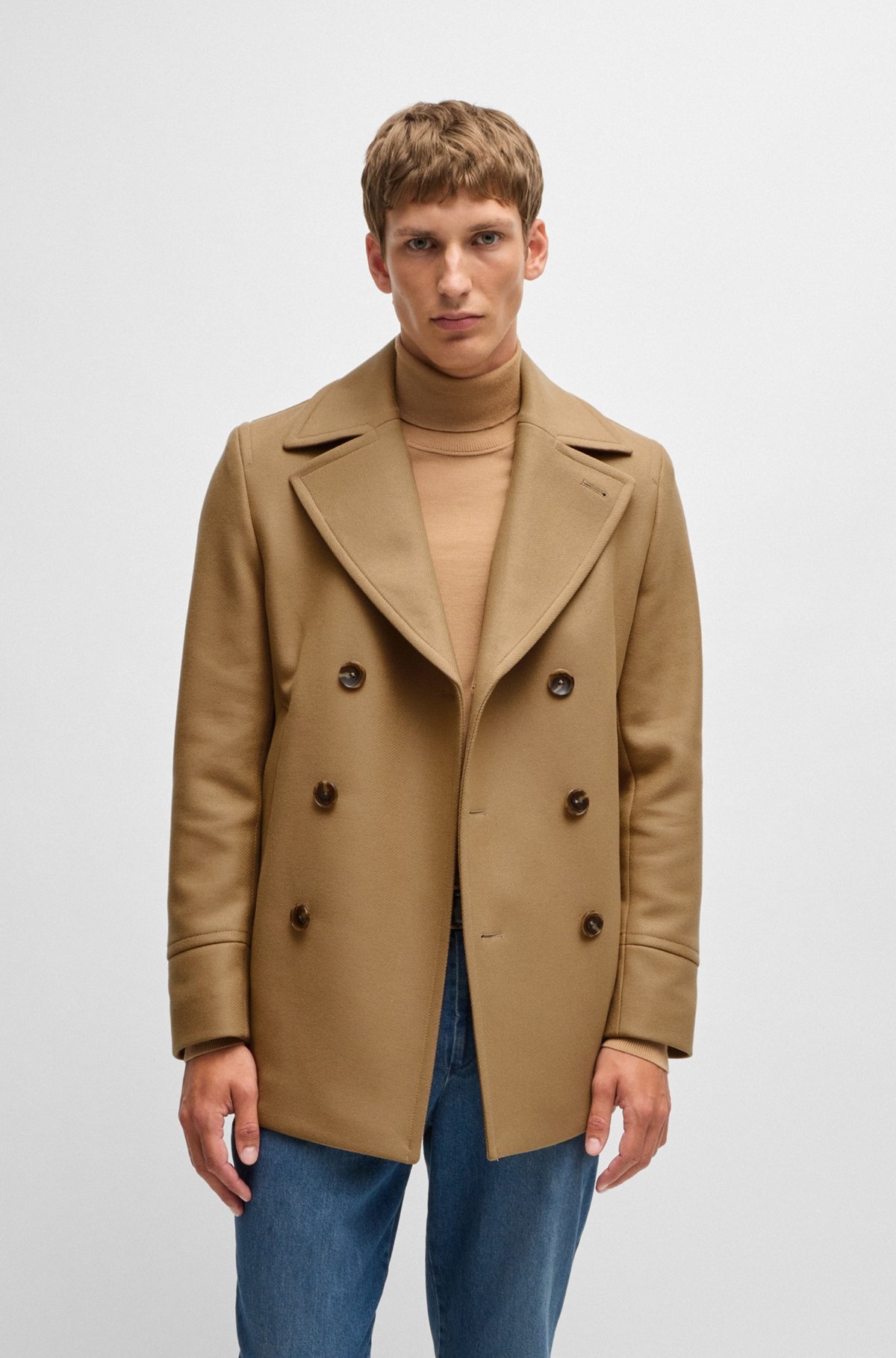 SLIM-FIT DOUBLE-BREASTED SHORT COAT IN WOOL - 2