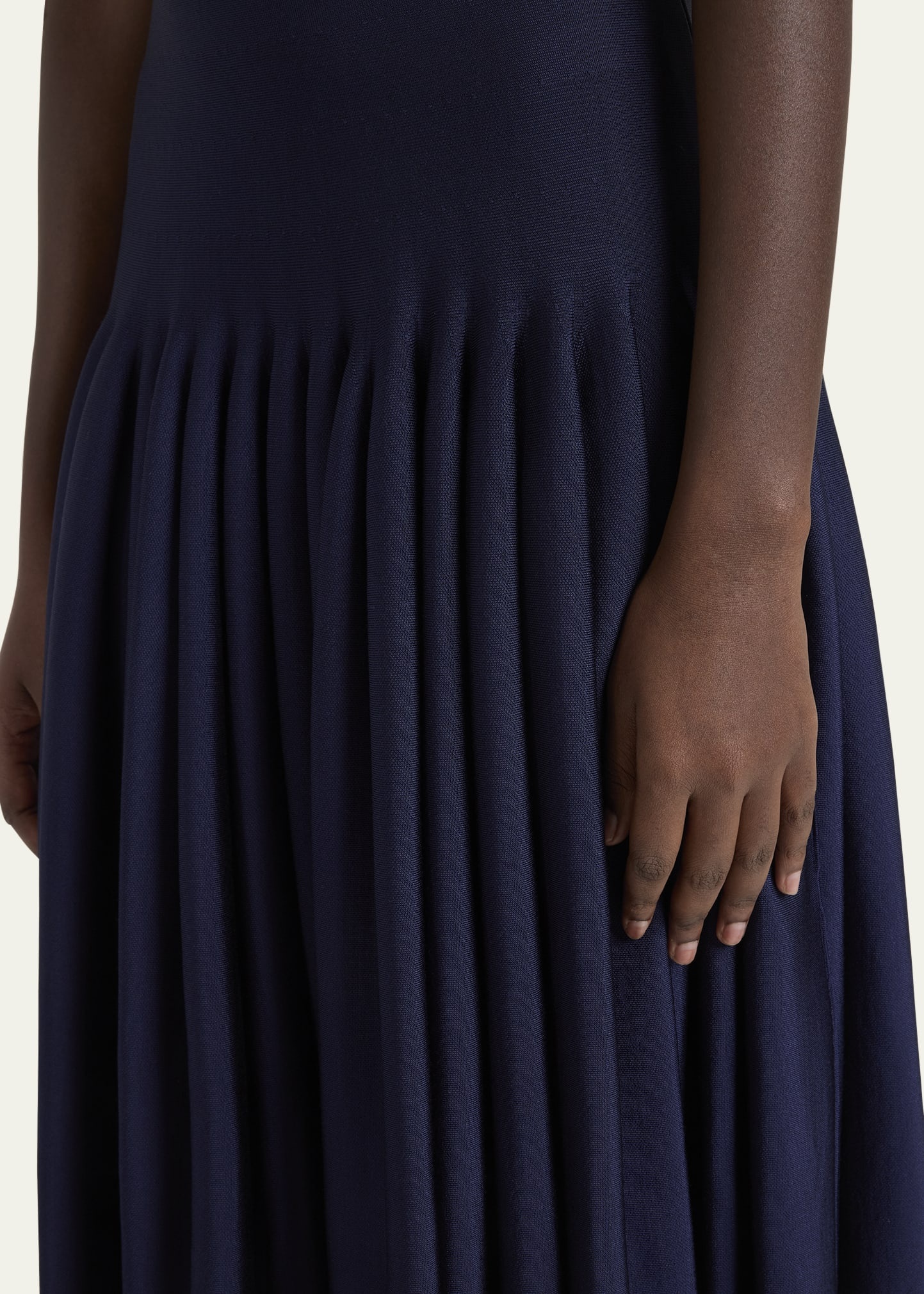 High-Neck Pleated Knit Midi Dress - 5