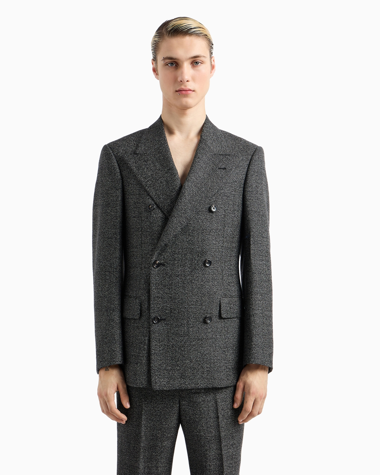 Double-breasted jacket in compact mouliné wool grisaille - 2