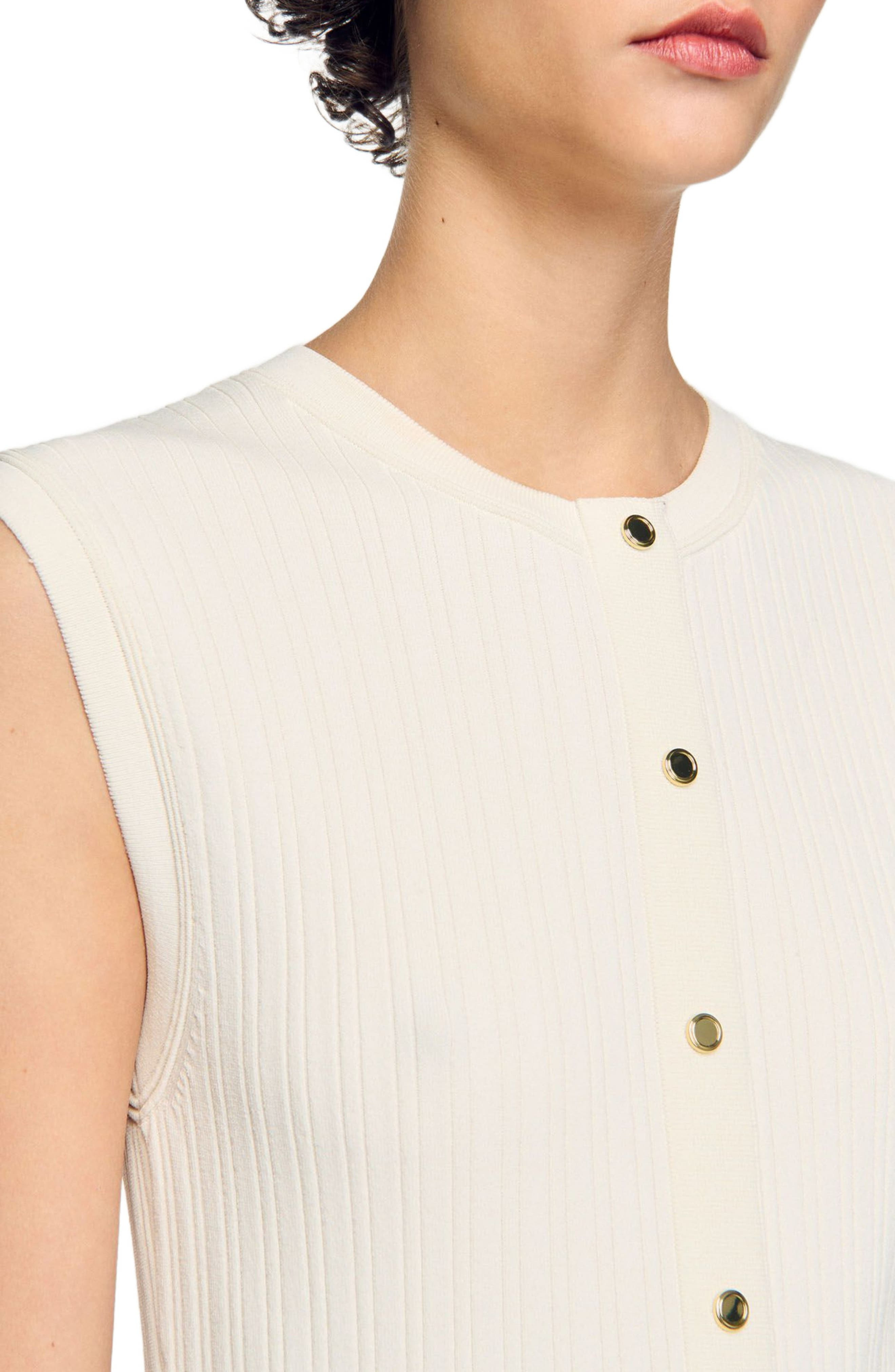 SANDRO Rib knit short dress in Ecru at Nordstrom - 4