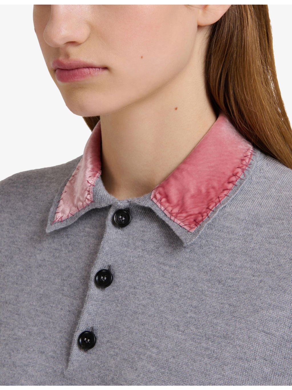 Short-Sleeved Velvet-Collar Wool Polo Shirt - 5