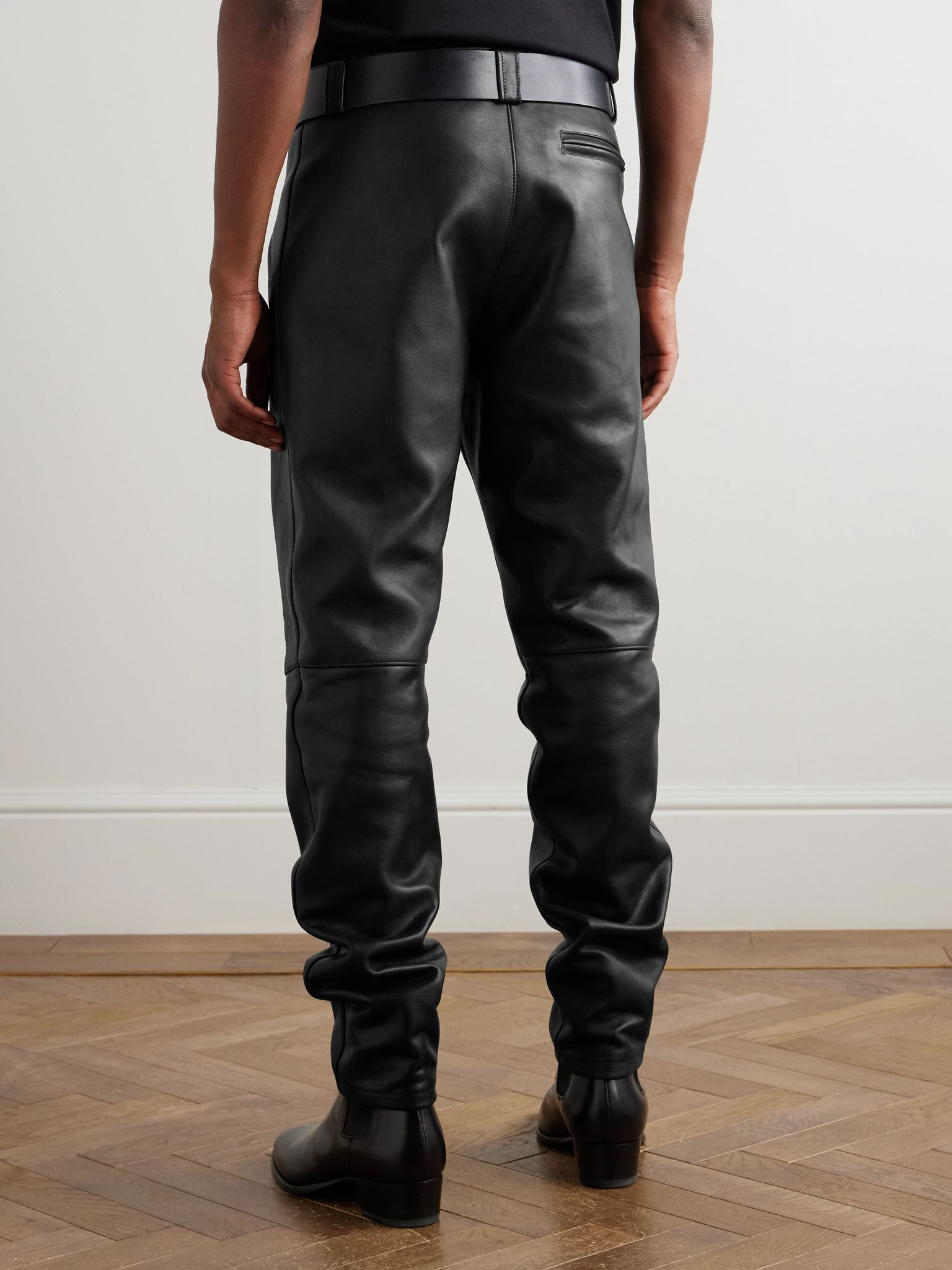 Tapered Leather Trousers Black - 4