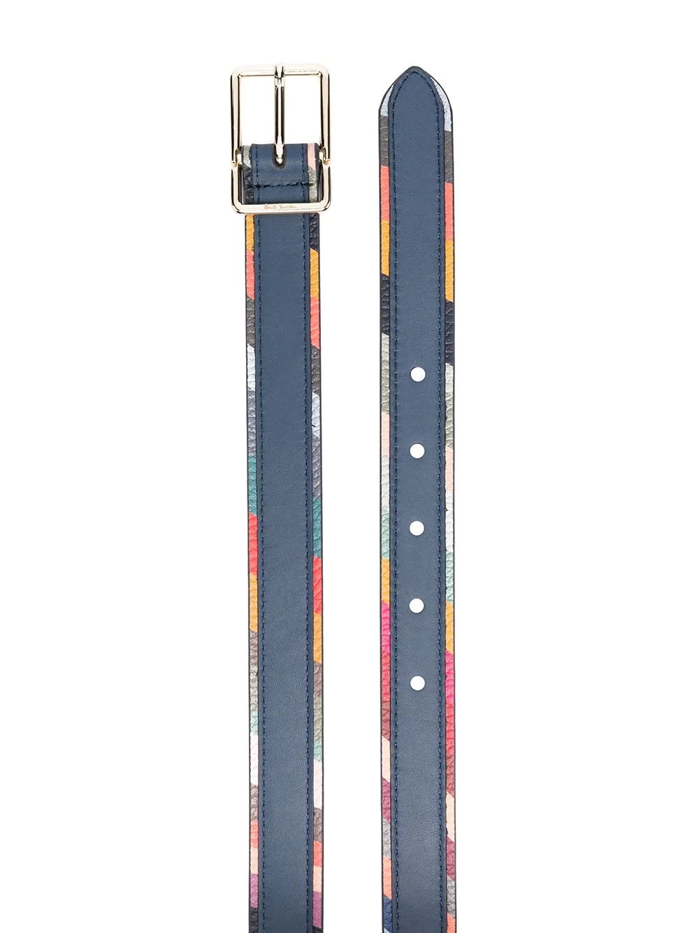 striped trim leather belt - 2