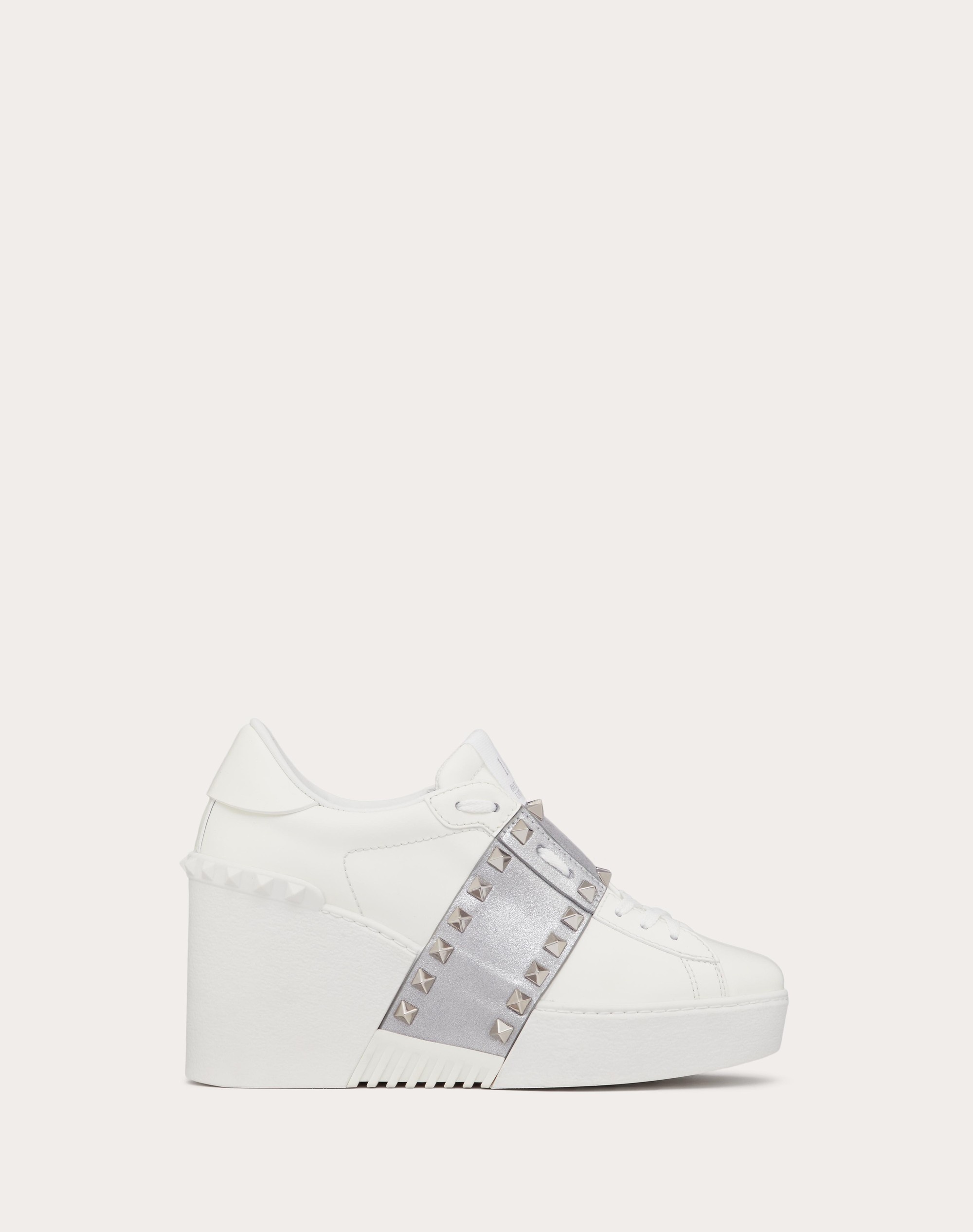 OPEN DISCO WEDGE SNEAKER IN CALFSKIN WITH METALLIC BAND AND MATCHING STUDS 85MM - 1