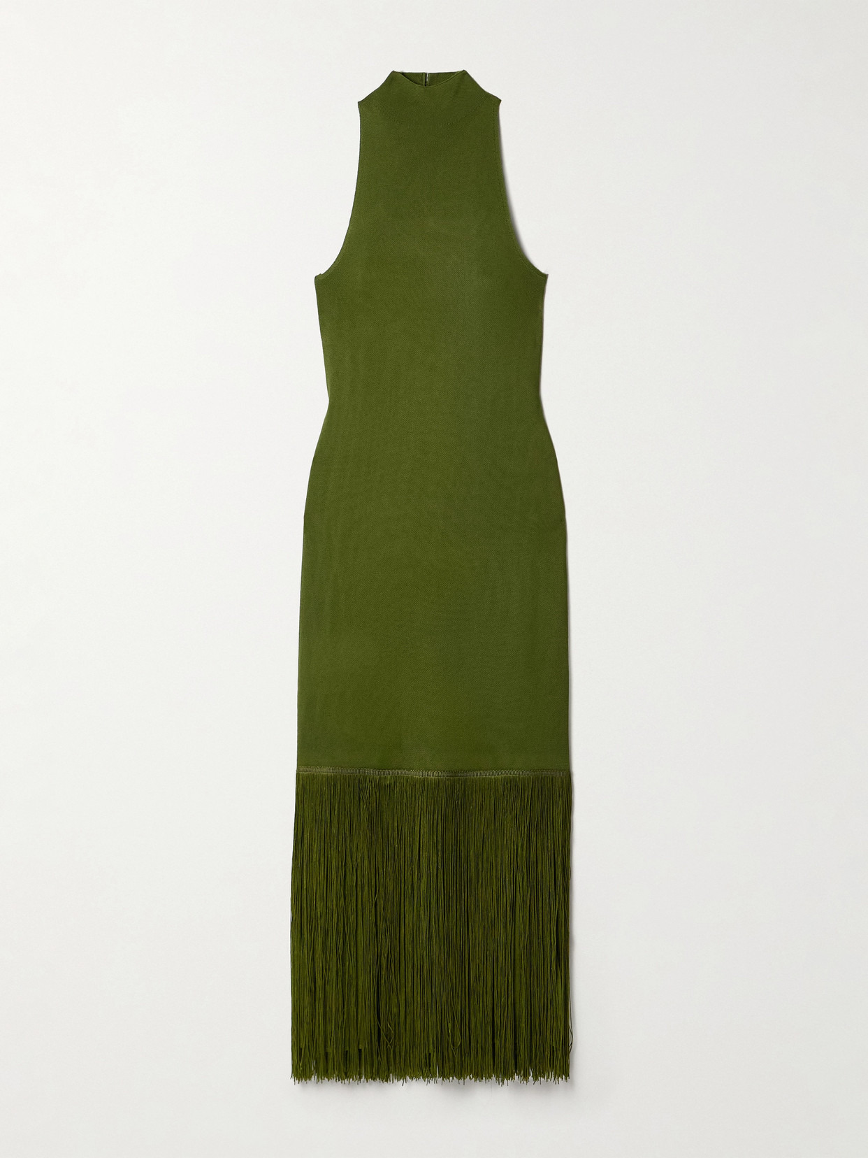 Cash Fringed Stretch-knit Turtleneck Midi Dress - 1