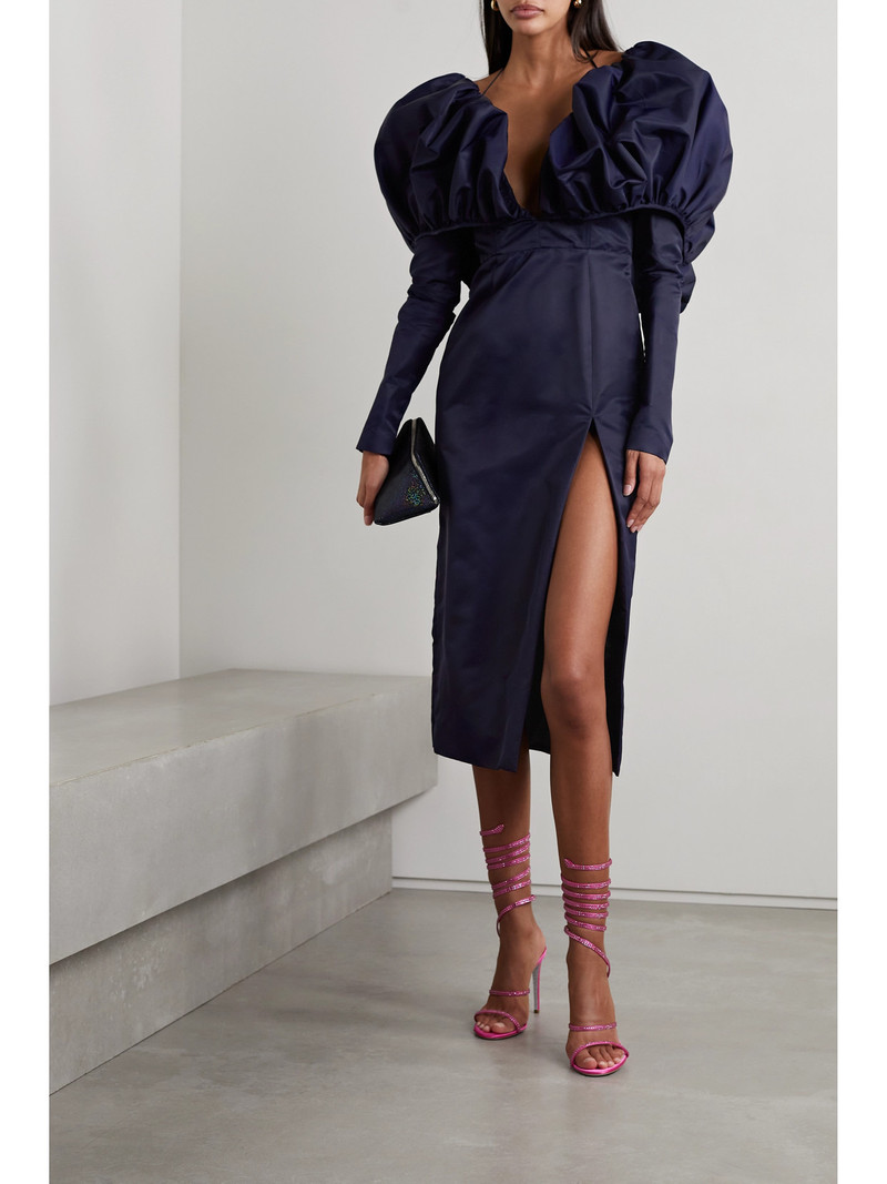 LaQuan Smith Faille Halterneck Midi Dress outlook