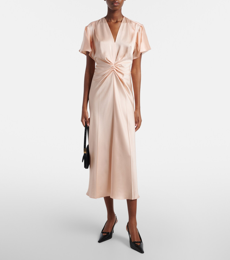 Victoria Beckham Eve gathered satin crêpe midi dress outlook