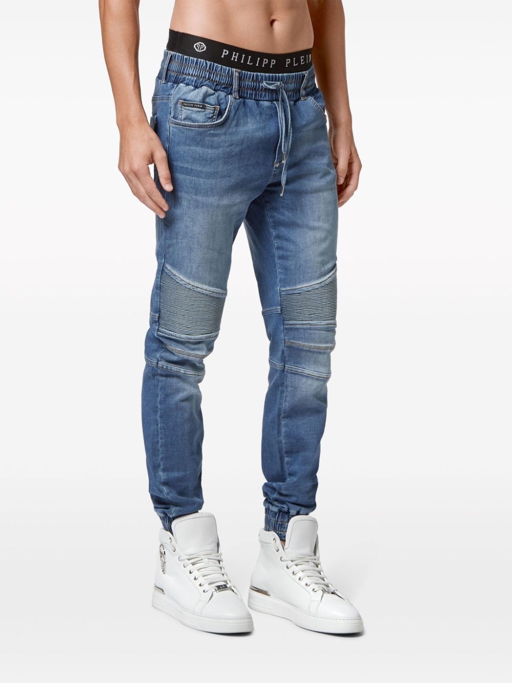 ribbed-detail slim-cut jeans - 2