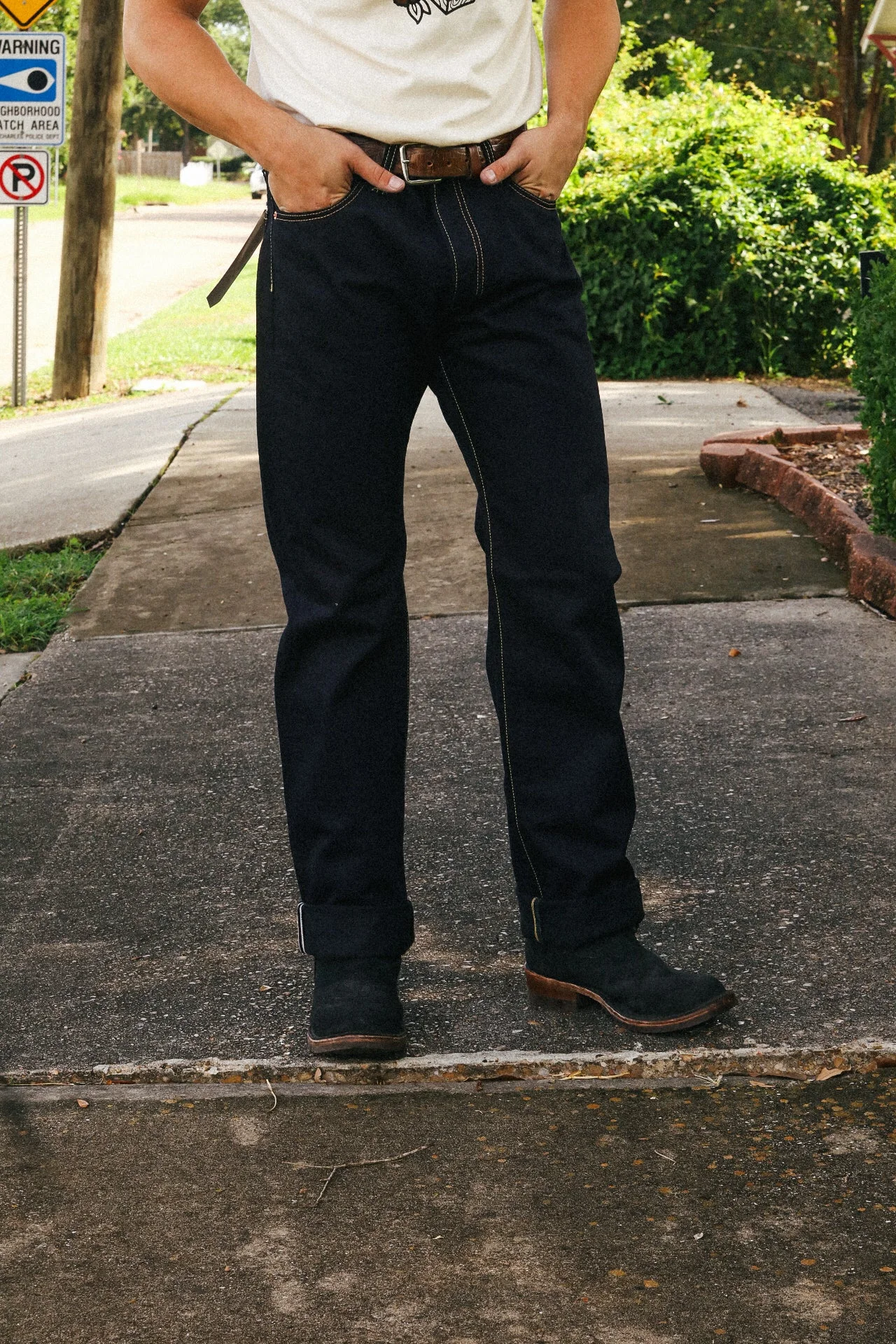 14OZ SELVEDGE DENIM STRAIGHT CUT JEANS - INDIGO/BLACK IH-634S-142IB - 1