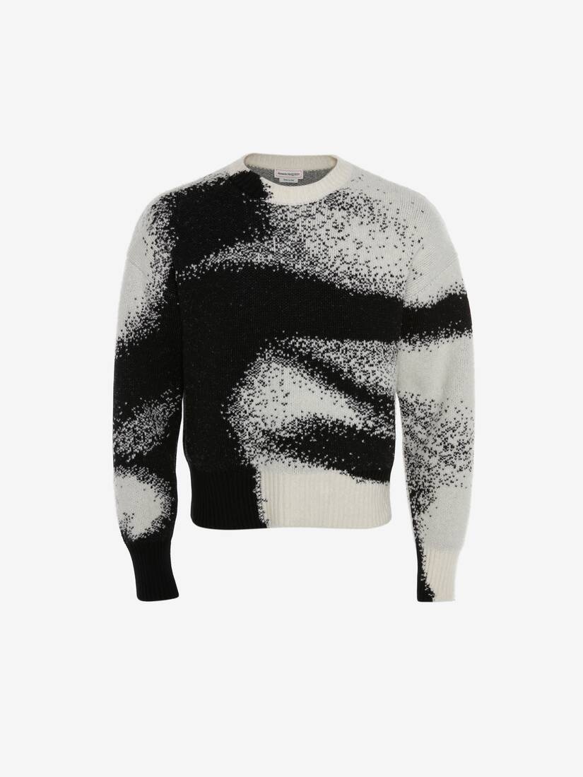 Men's Bouclé Wool Cotton Silhouette Jumper in Black/bone - 1