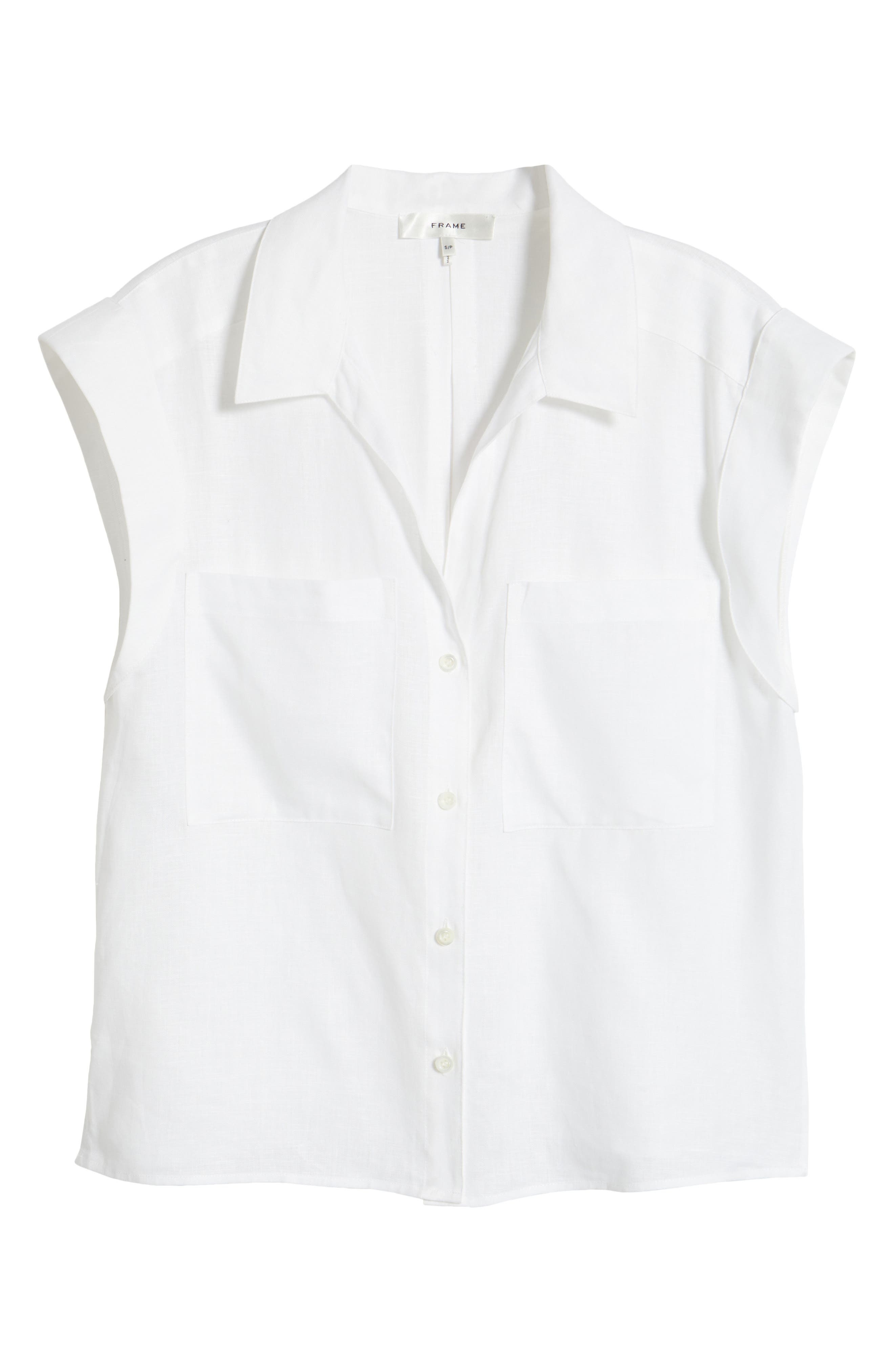 FRAME The Leisure Linen Short Sleeve Button-Up Shirt in White at Nordstrom - 5