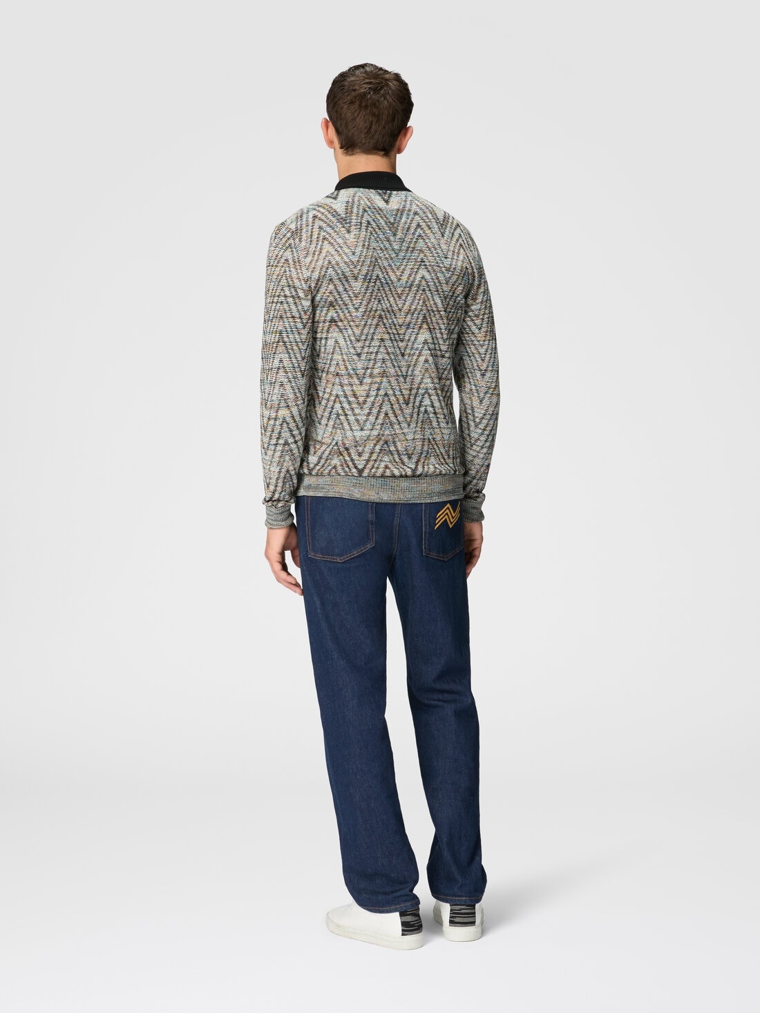 Long-sleeved polo shirt in slub pattern wool - 3