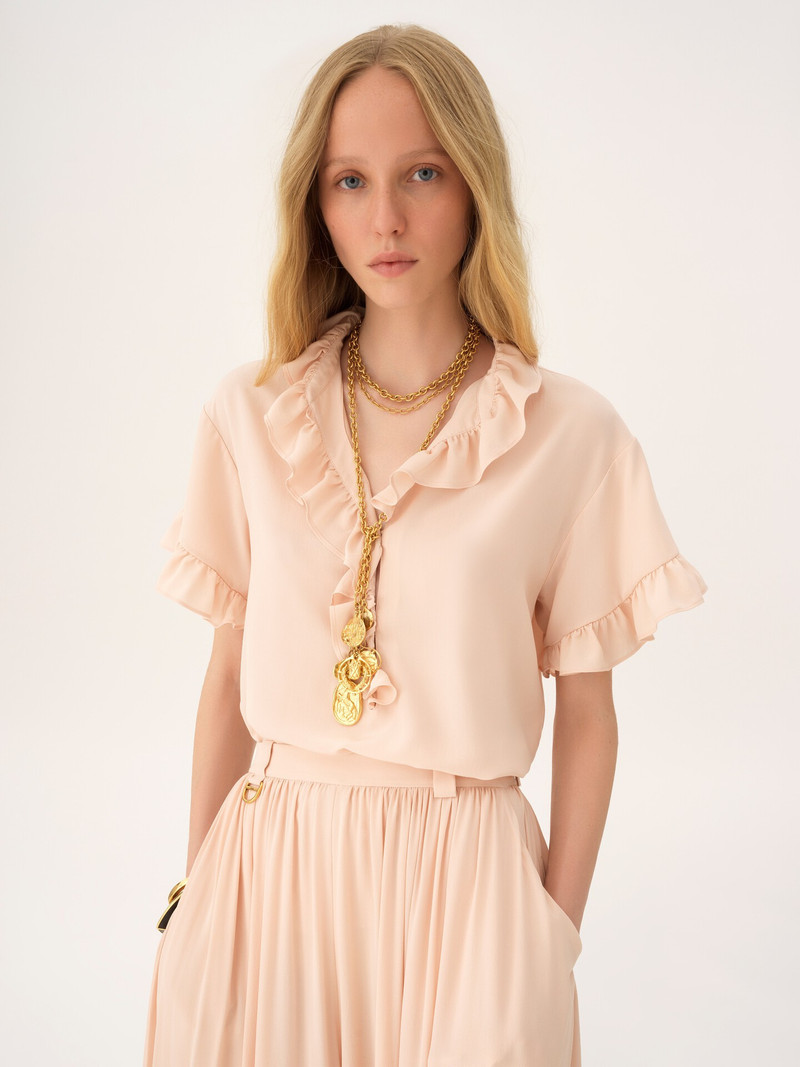 SHORT-SLEEVE RUFFLE TOP IN CRÊPE DE CHINE 3