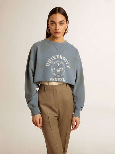 Golden Goose Cropped sweatshirt in baby blue with distressed finish outlook