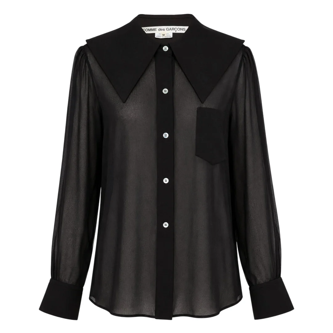Sheer Blouse With Oversized Collar - 1