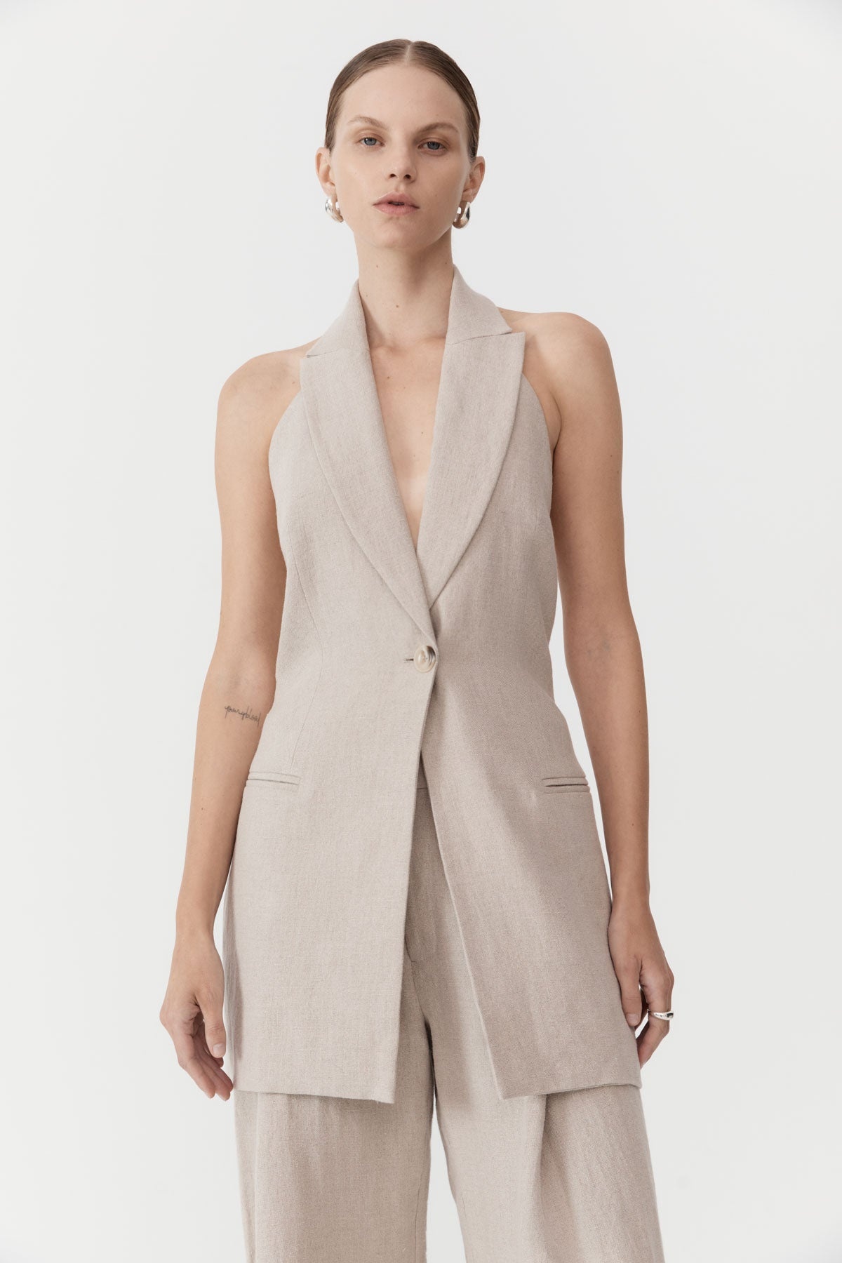 Linen Helm Vest - Natural - 3