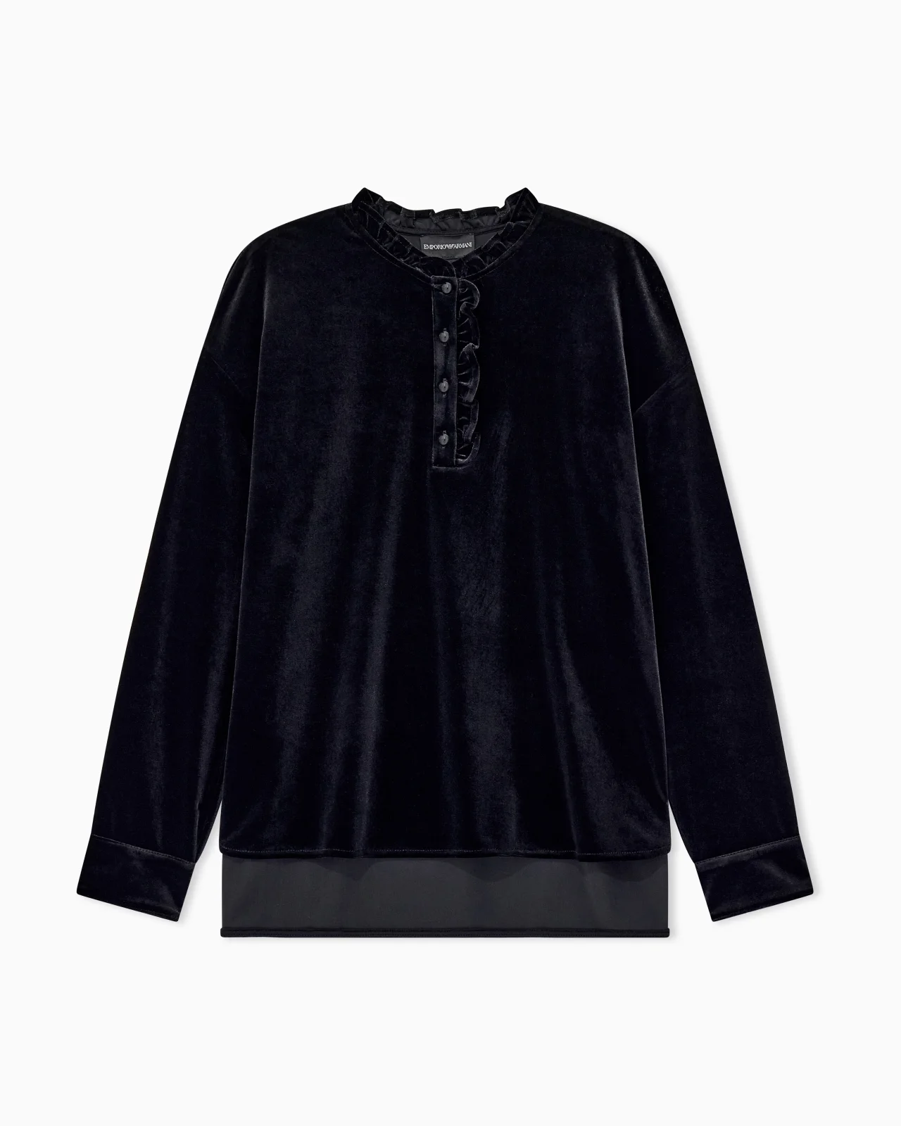 CHENILLE JUMPER WITH RUFFLED NECKLINE AND BUTTON PLACKET - 1