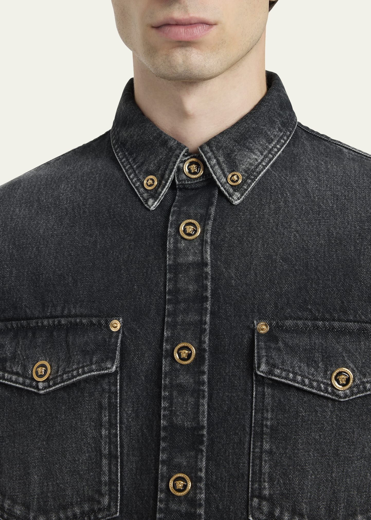 Men's Stonewashed Denim Overshirt - 5