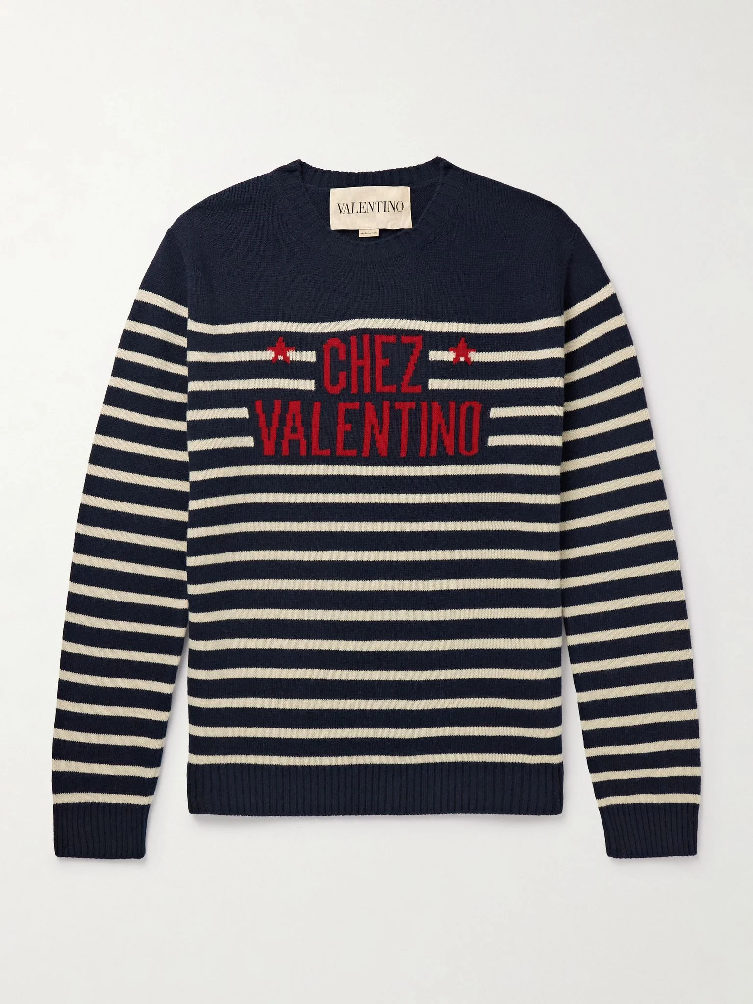 Logo-Intarsia Striped Virgin Wool Sweater Navy - 1