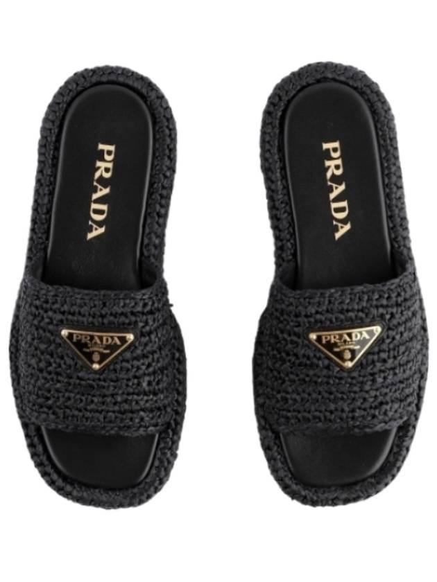 Prada Crochet Flatform Slide Slippers Black | balaan