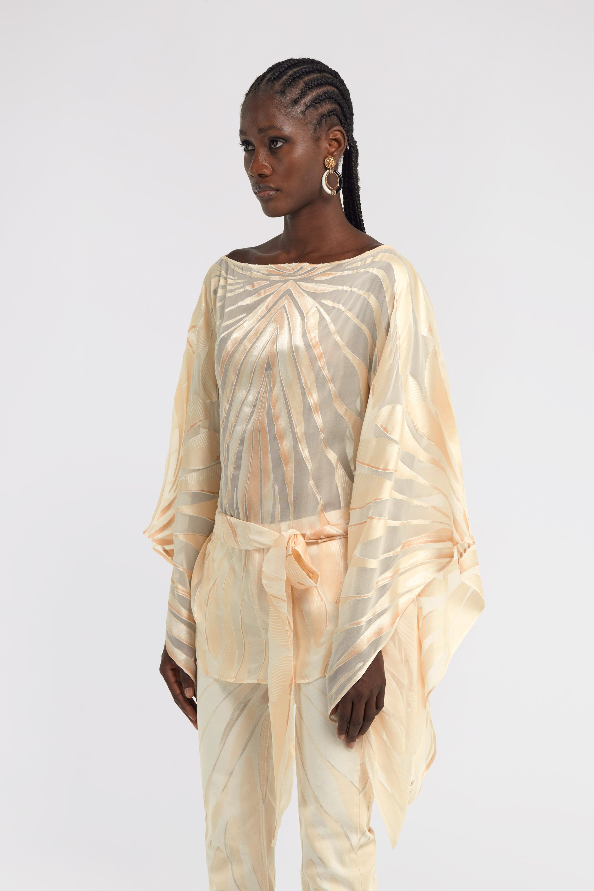 Ray Of Gold Print Satin Caftan - 5