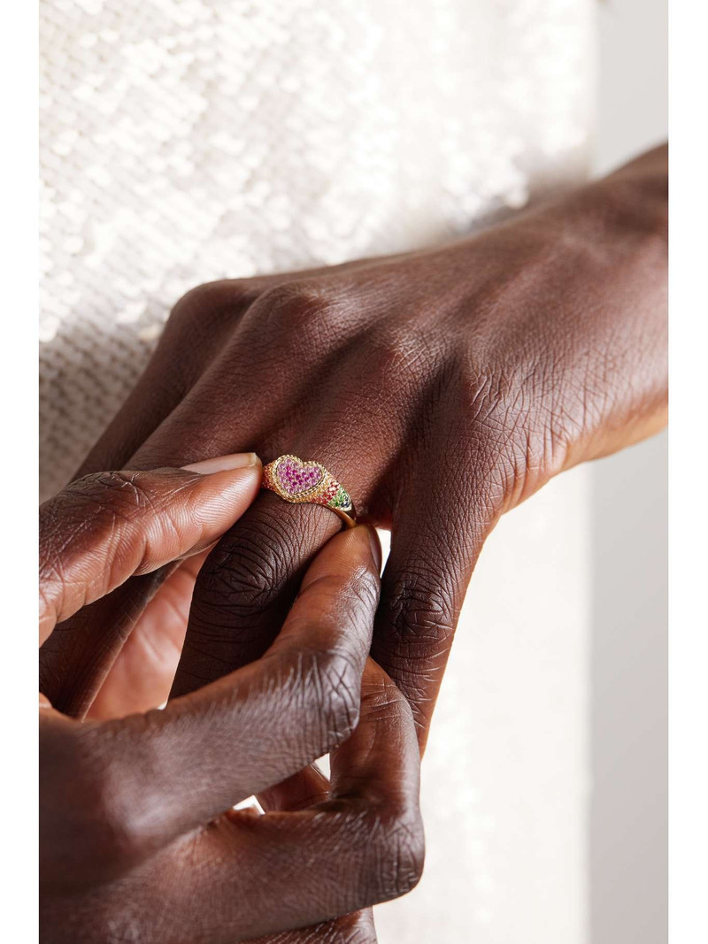 Yvonne Léon Baby Chevaliere 9-karat gold, sapphire and tsavorite ring outlook