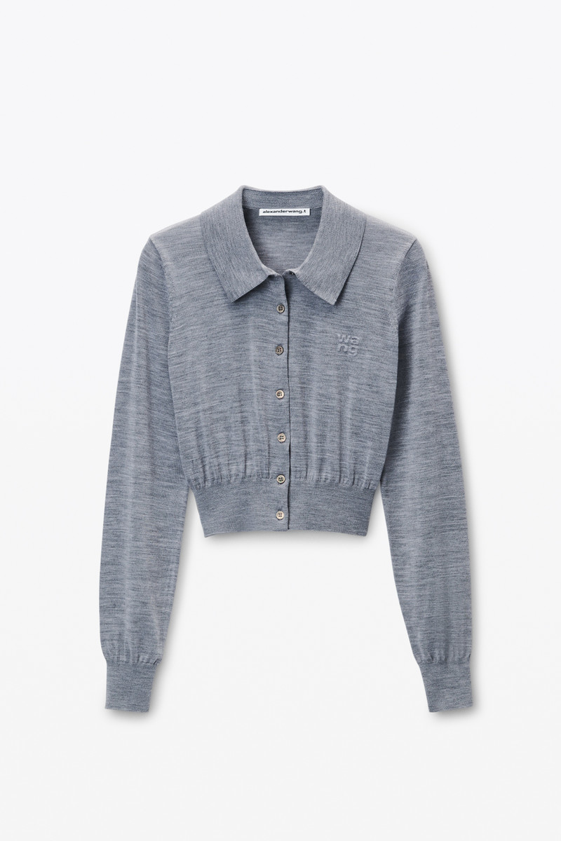 High-Frequency Stacked Logo Cardigan in Merino Wool 1