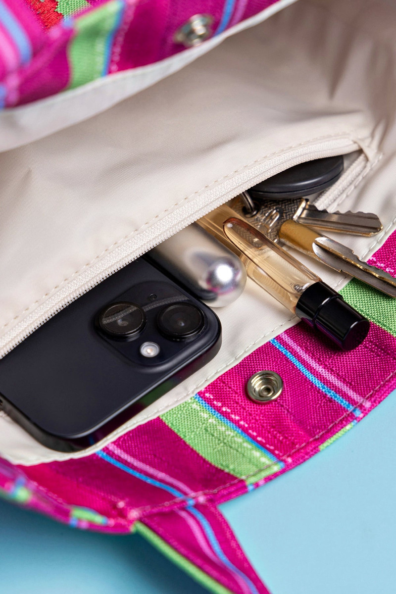 Larroudé Poppy Mini Tote Bag In Pink And Emerald Raffia outlook