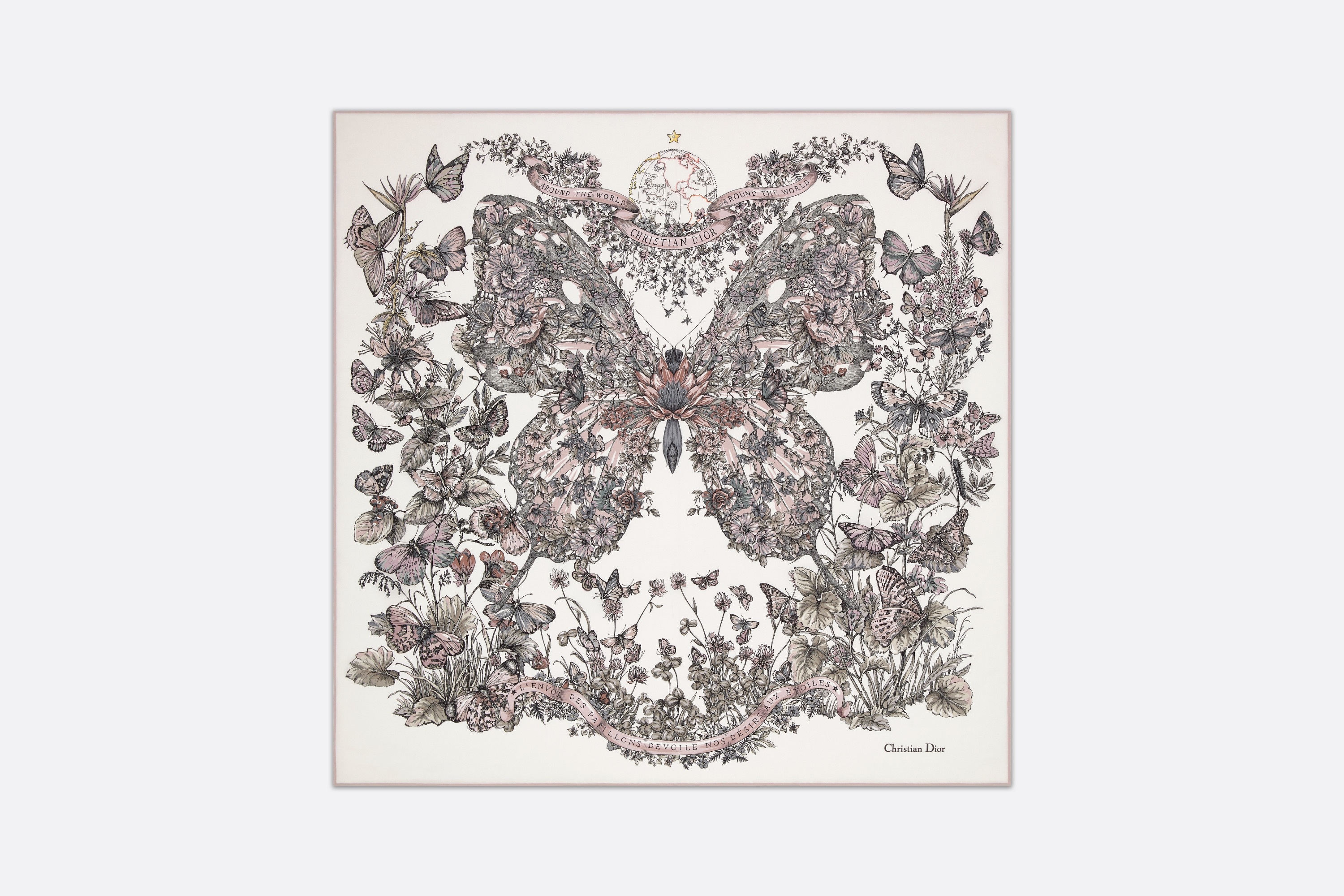 Dior Butterfly Around the World 90 Square Scarf | REVERSIBLE