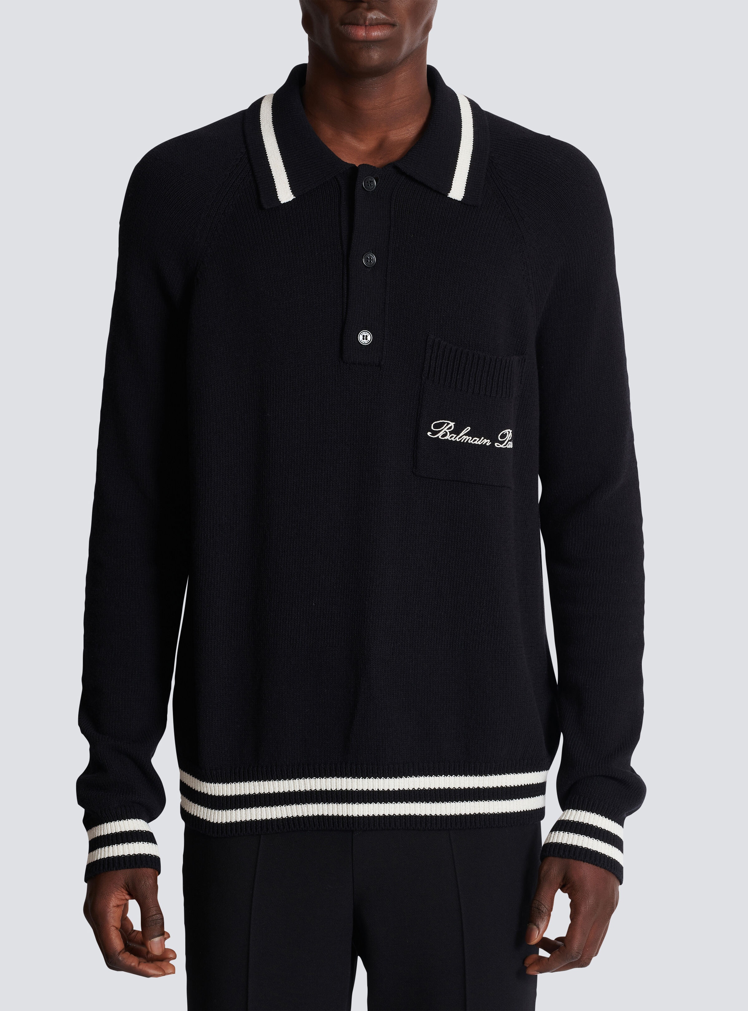 Long-sleeved wool polo shirt with Balmain Signature embroidery - 5