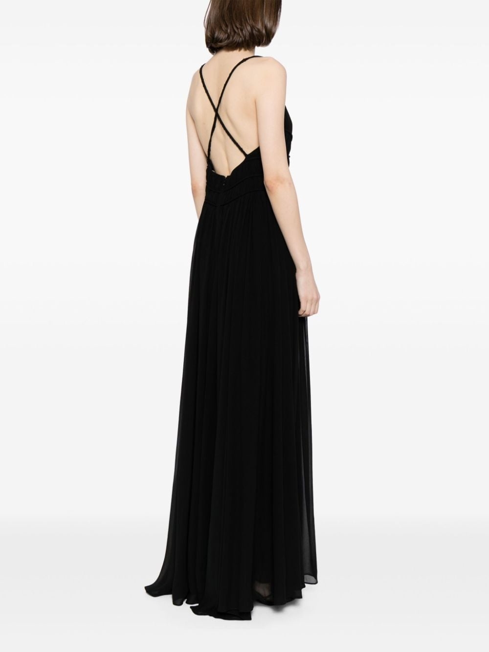 crossover-strap silk gown - 4